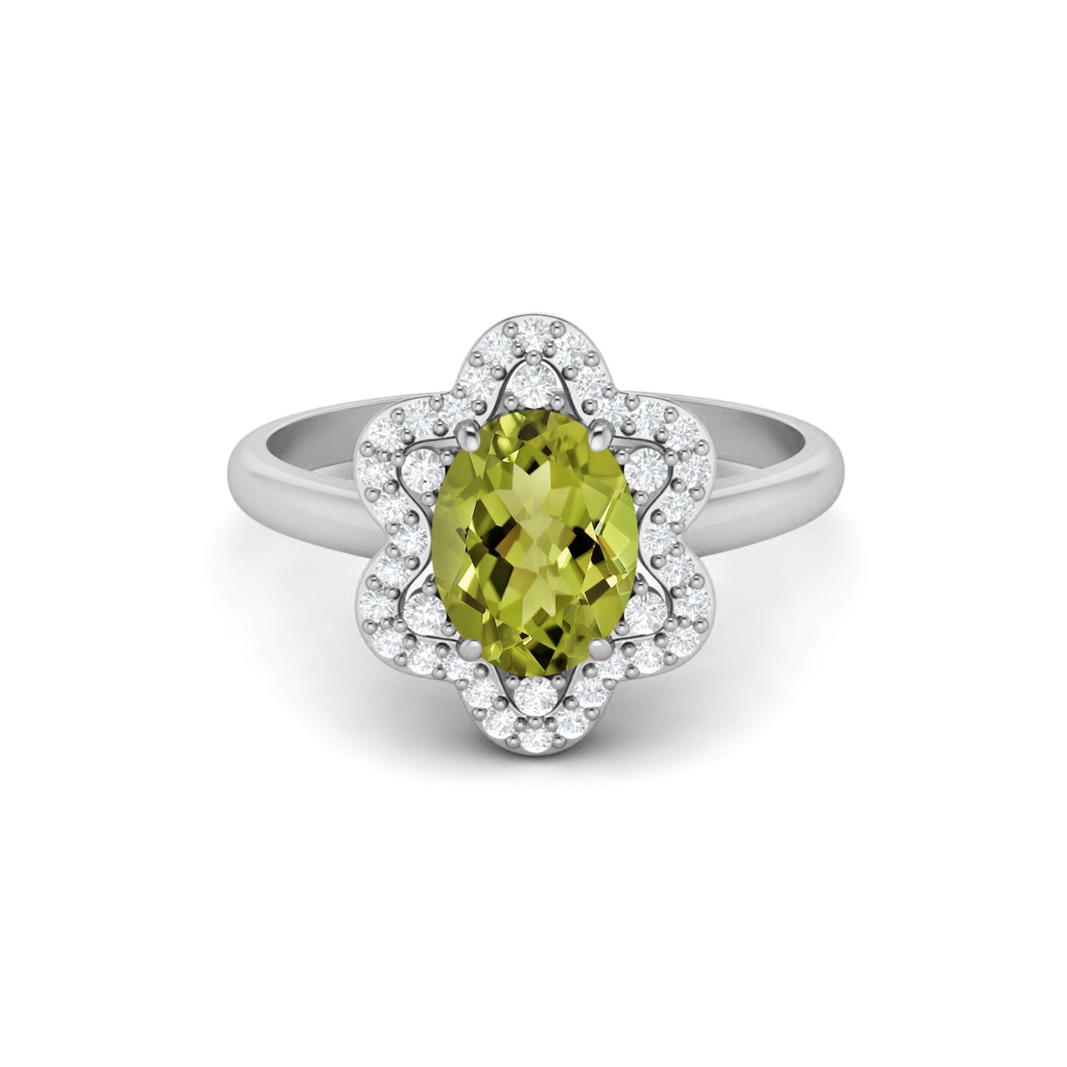 Peridot Halo Ring – Sterling Silver