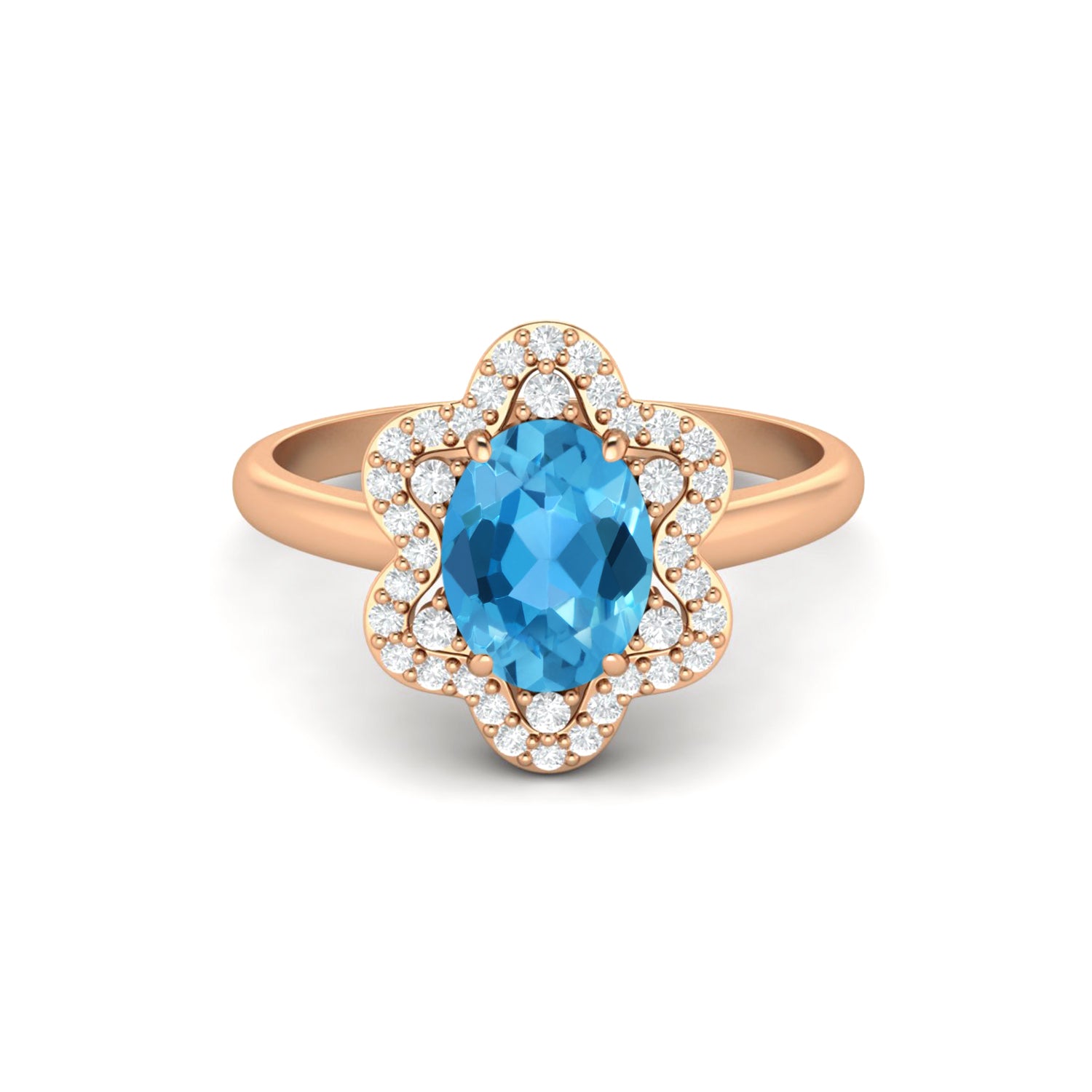 Swiss Blue Topaz Halo Ring – Sterling Silver