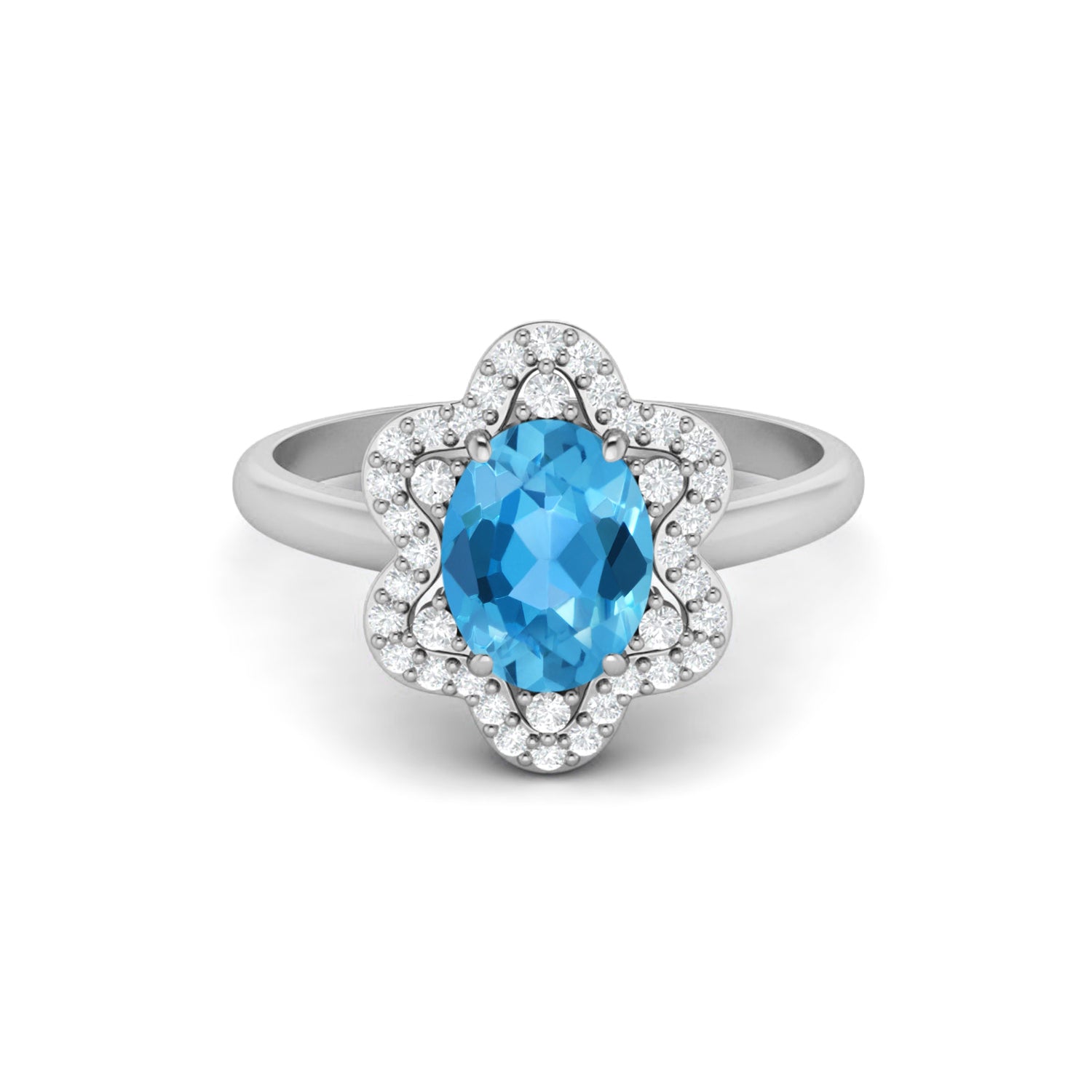 Swiss Blue Topaz Halo Ring – Sterling Silver