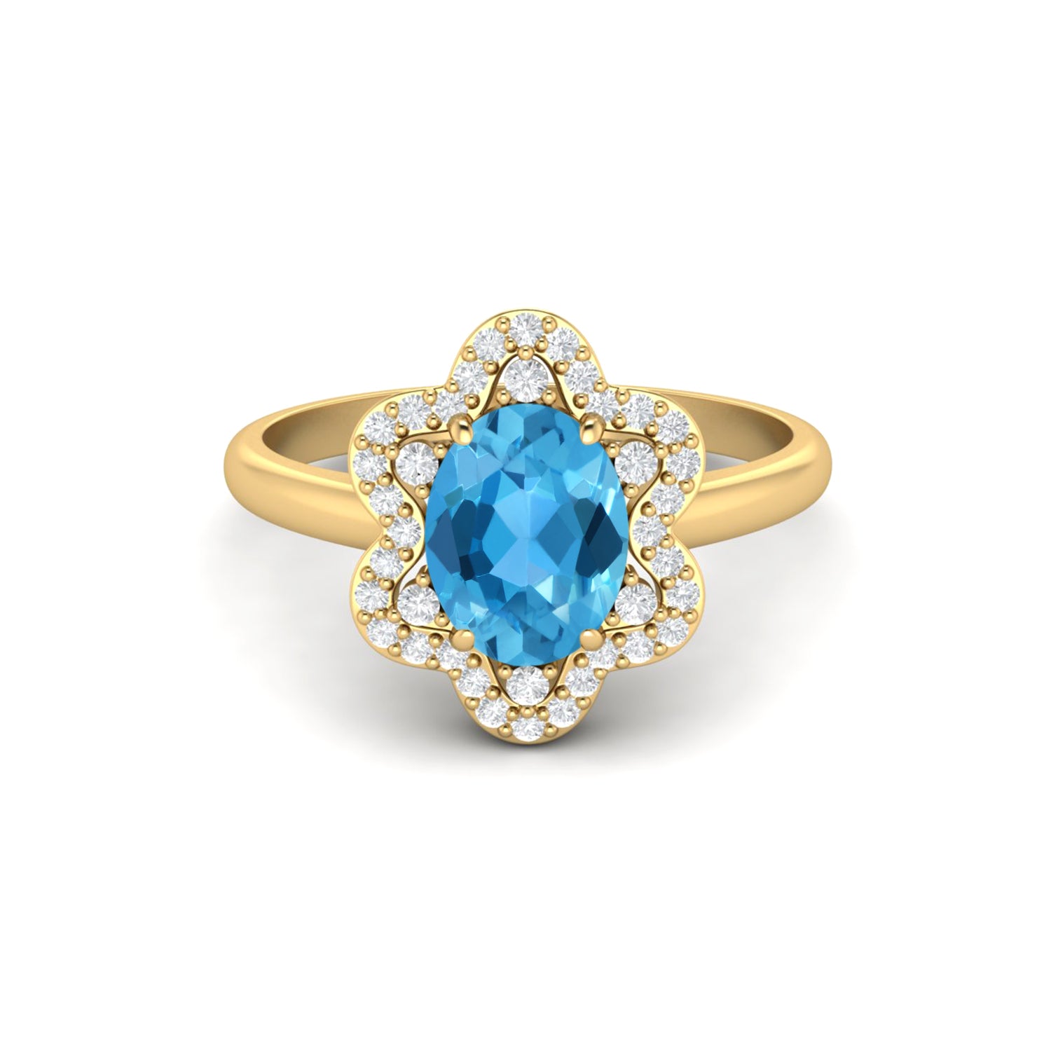 Swiss Blue Topaz Halo Ring – Sterling Silver