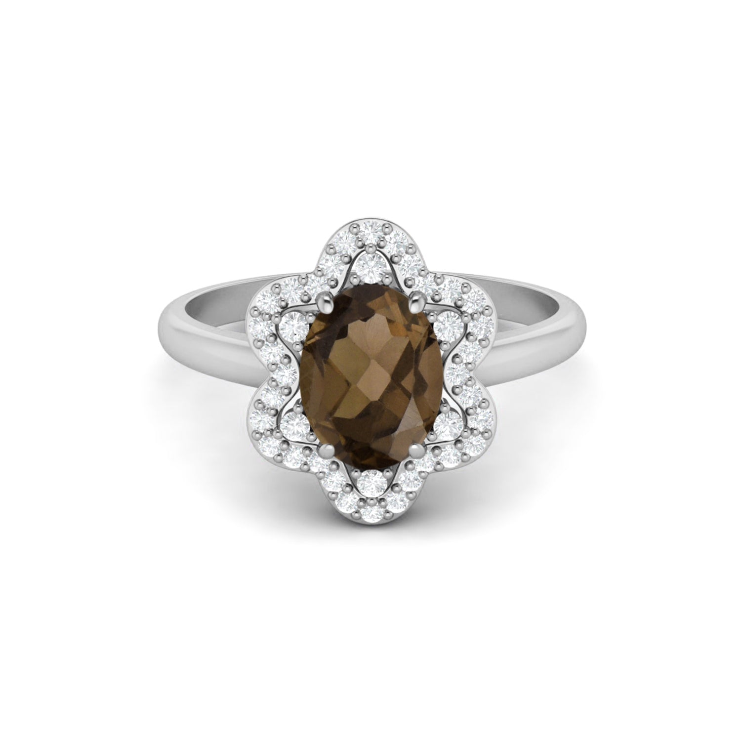 Smoky Quartz Halo Ring – Sterling Silver