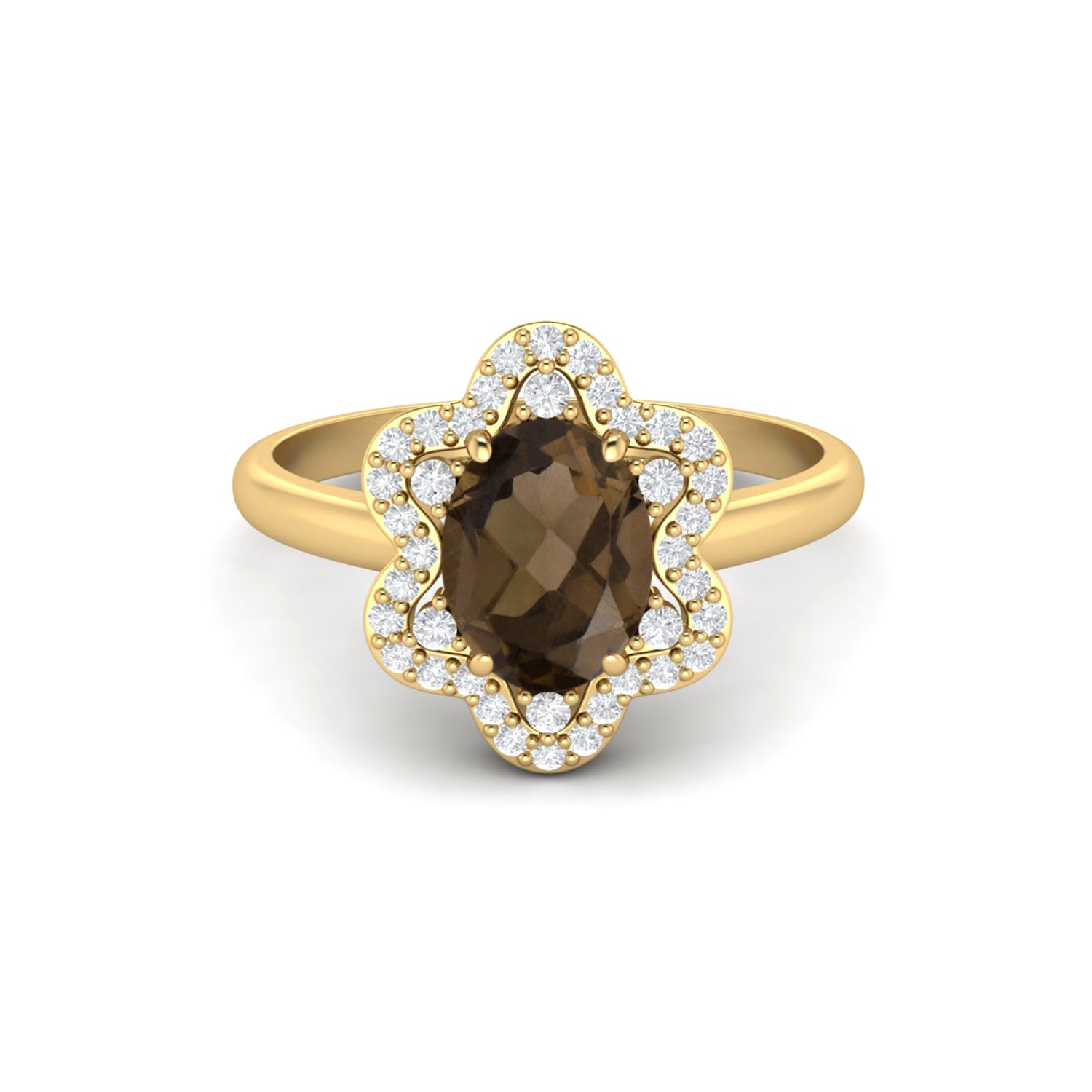Anello nuziale in quarzo fumé naturale, anello con pietra preziosa marrone di forma ovale
