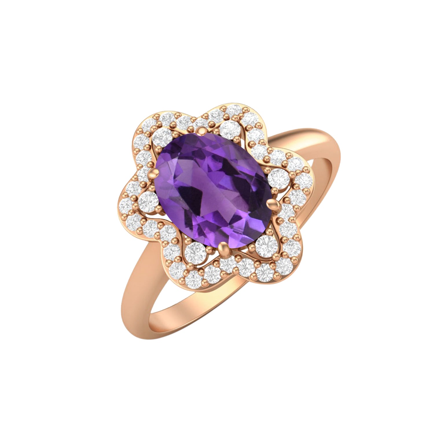 Amethyst Solitaire White Accents Ring – Sterling Silver