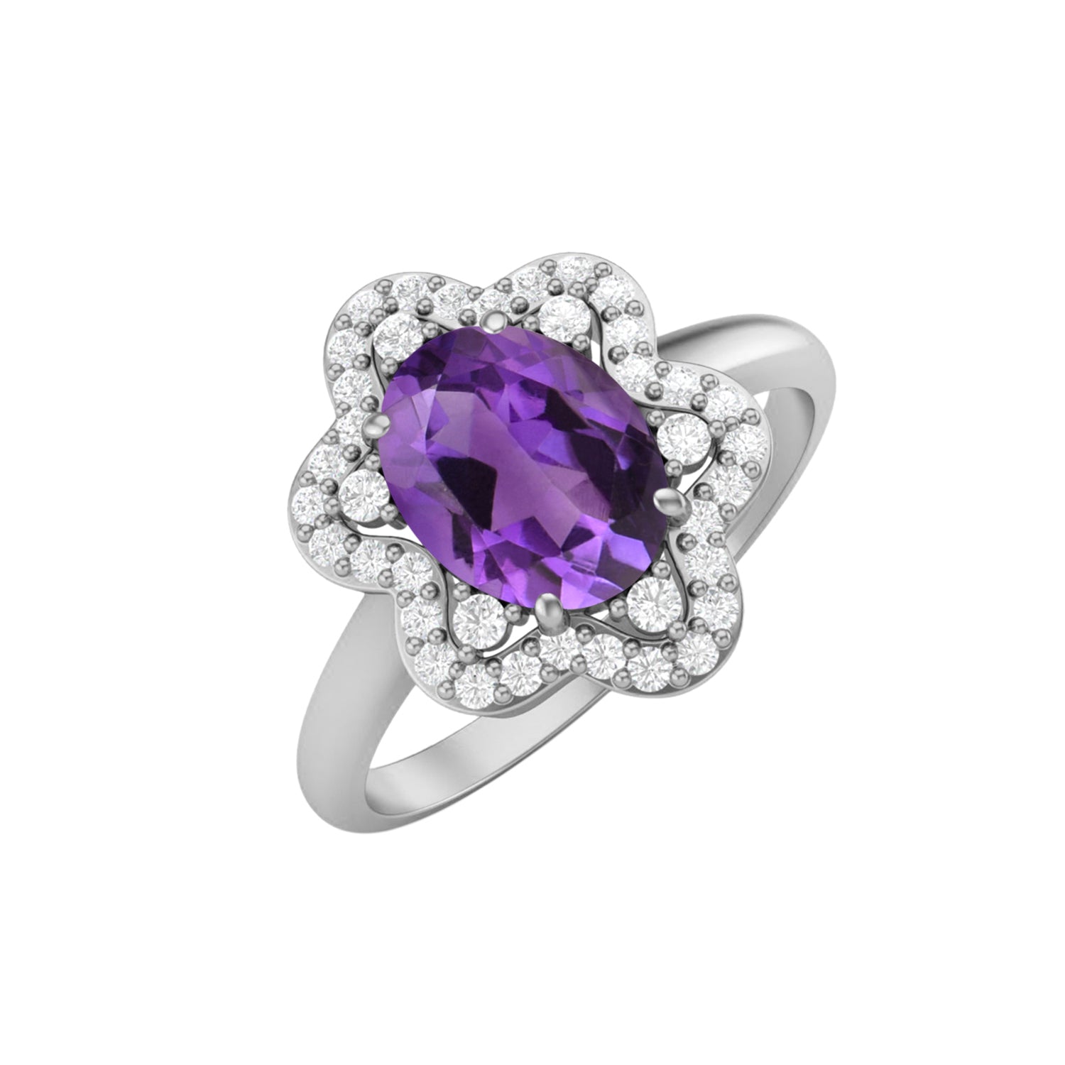 Amethyst Solitaire White Accents Ring – Sterling Silver