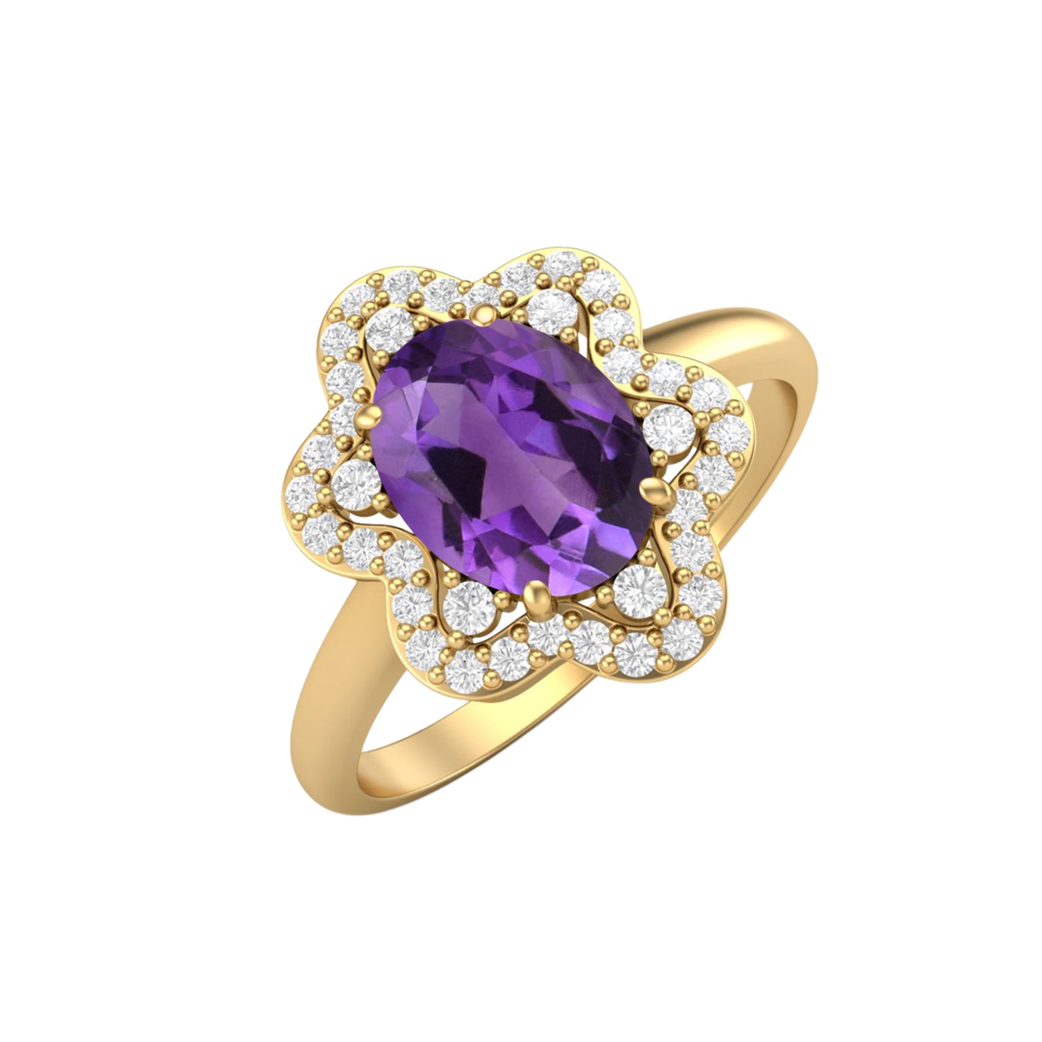 Amethyst Solitaire White Accents Ring – Sterling Silver