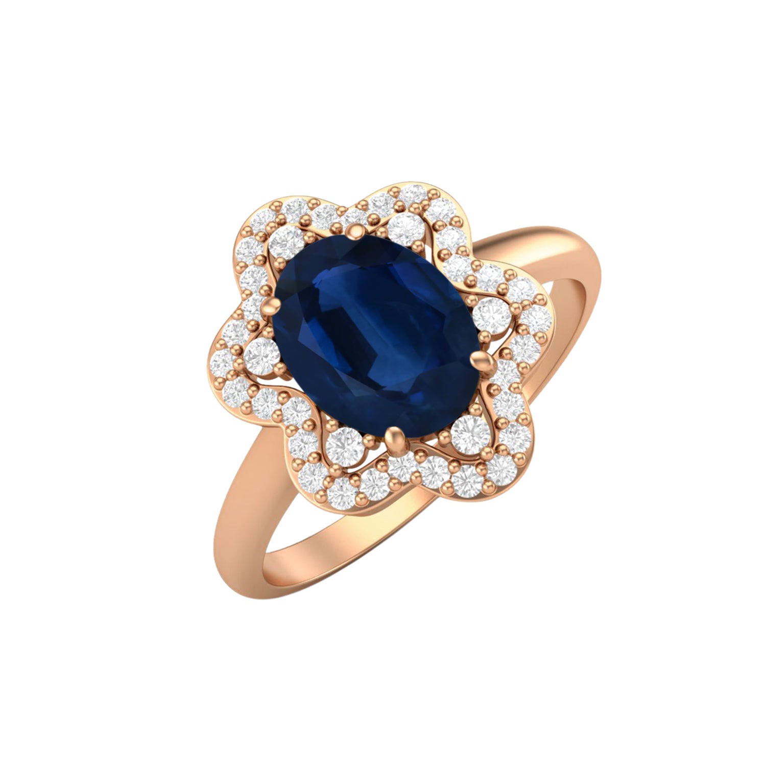 Blue Sapphire Halo Ring – Sterling Silver
