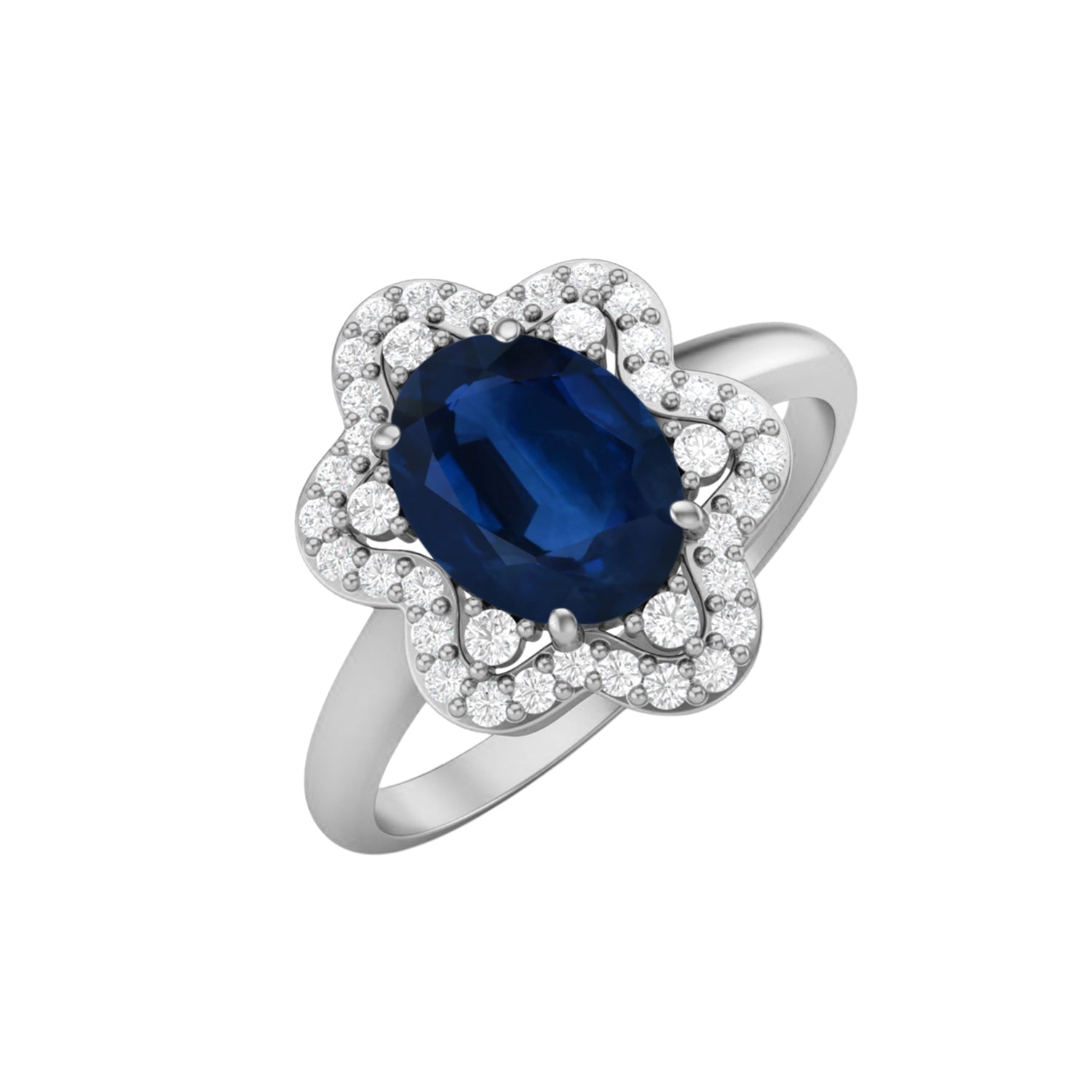 Blue Sapphire Halo Ring – Sterling Silver