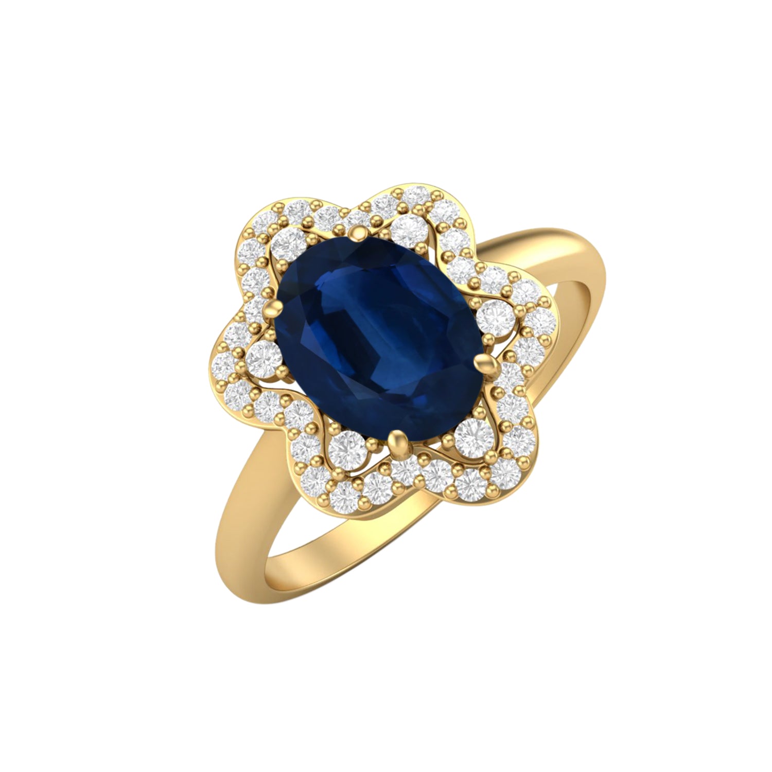 Blue Sapphire Halo Ring – Sterling Silver