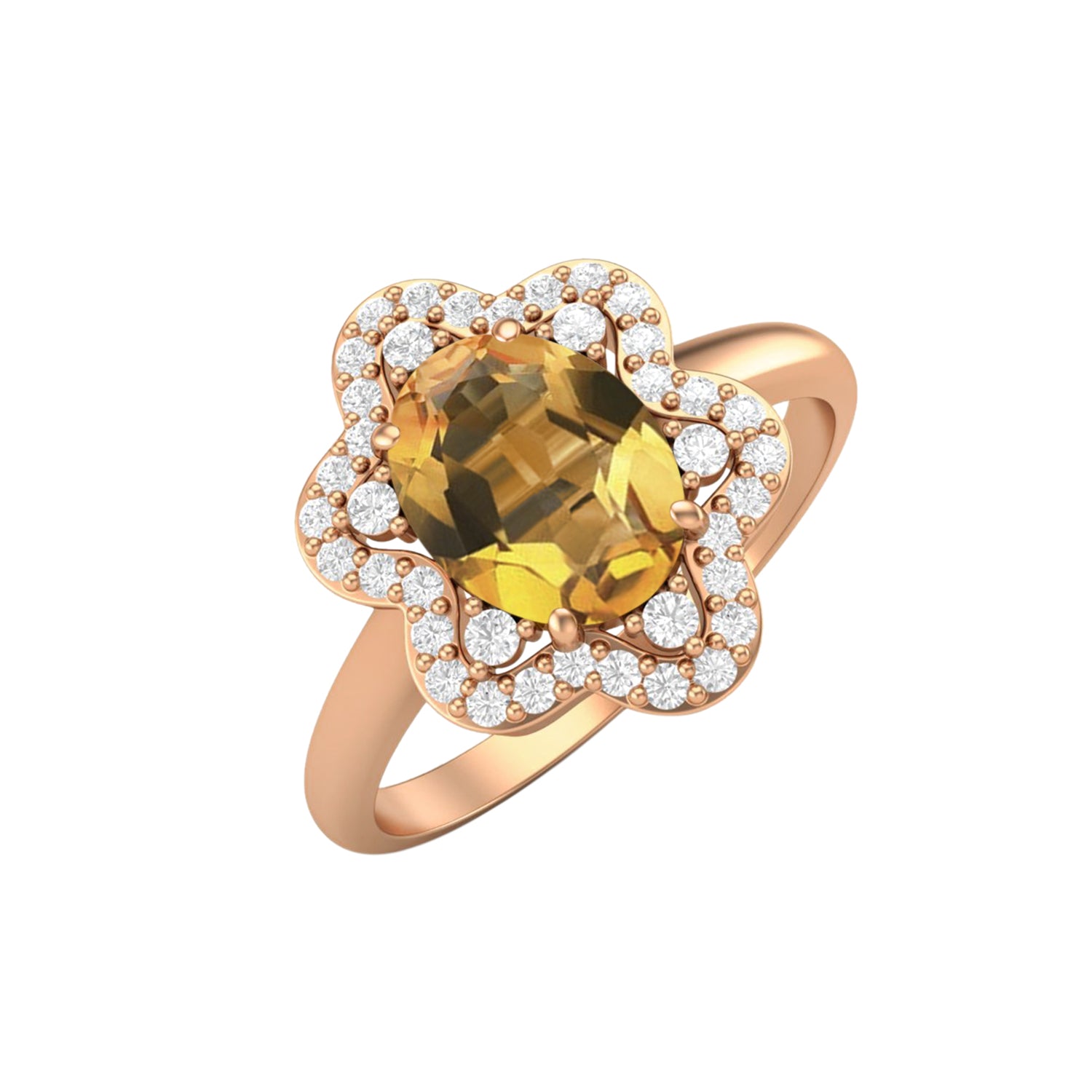 Citrine Floral White Accents Halo Design Ring – Sterling Silver