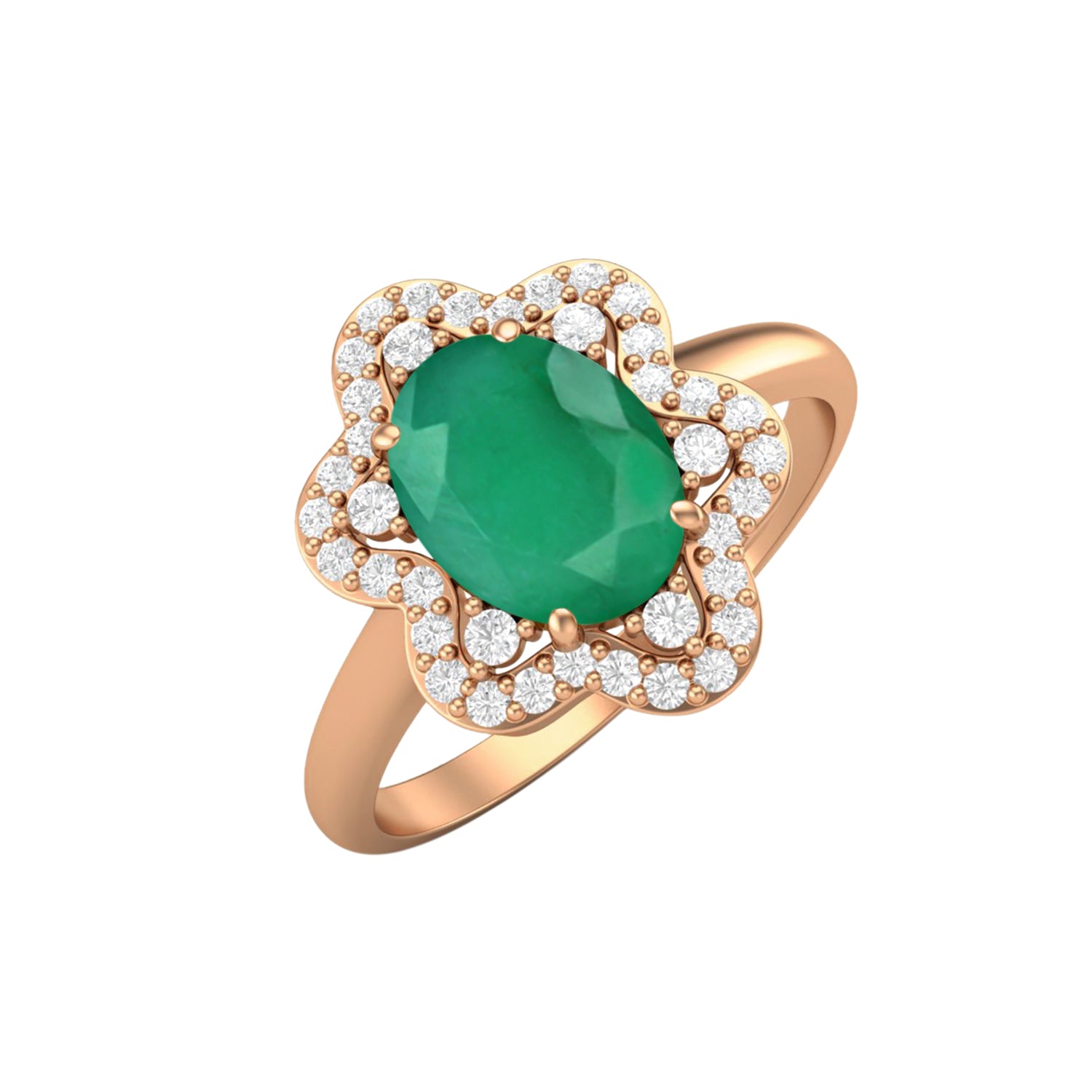 Emerald Floral Halo Ring - Sterling Silver