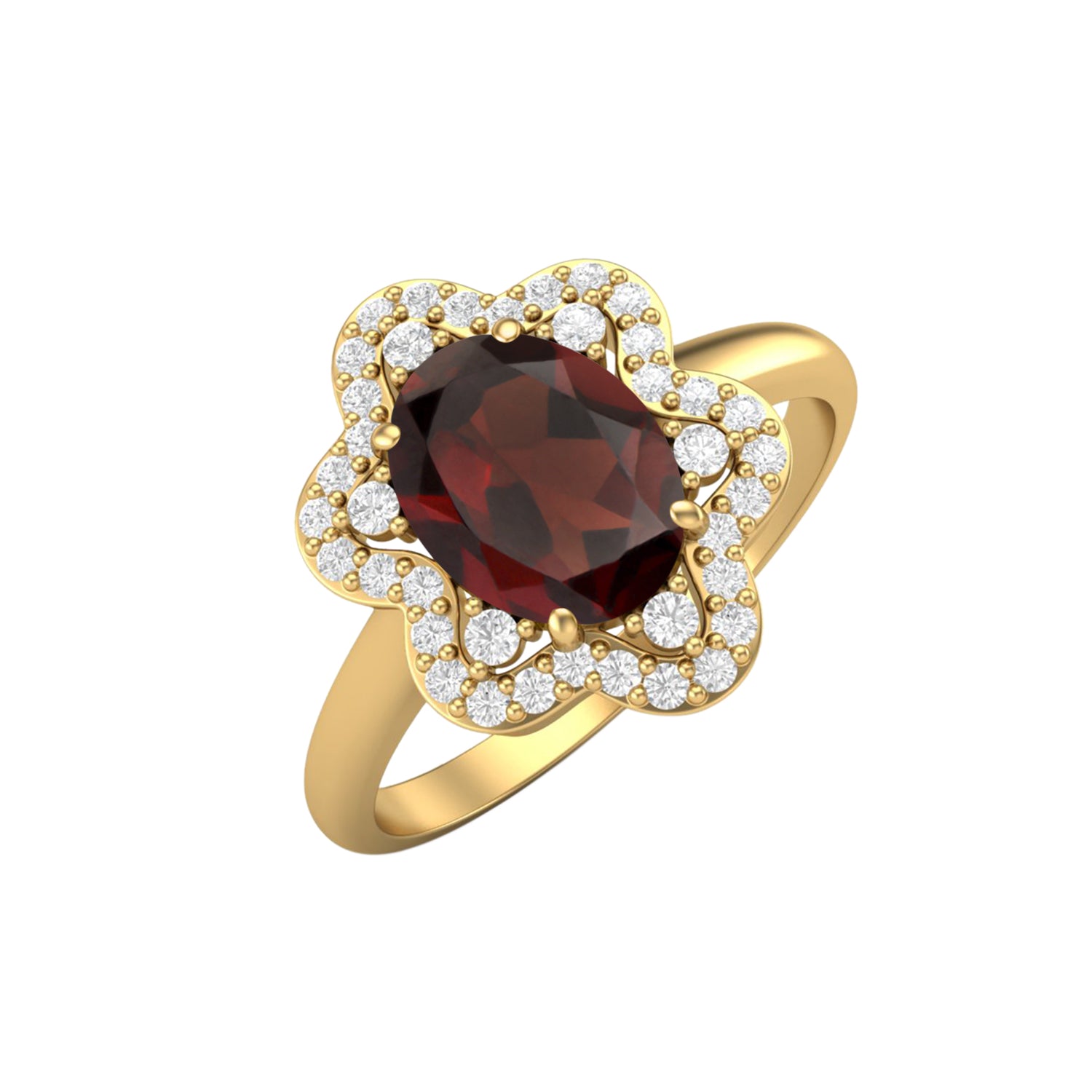 Garnet Oval Cut Floral Halo Ring – Sterling Silver