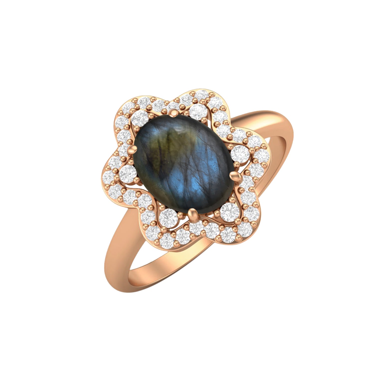 Labradorite Halo Ring – Sterling Silver