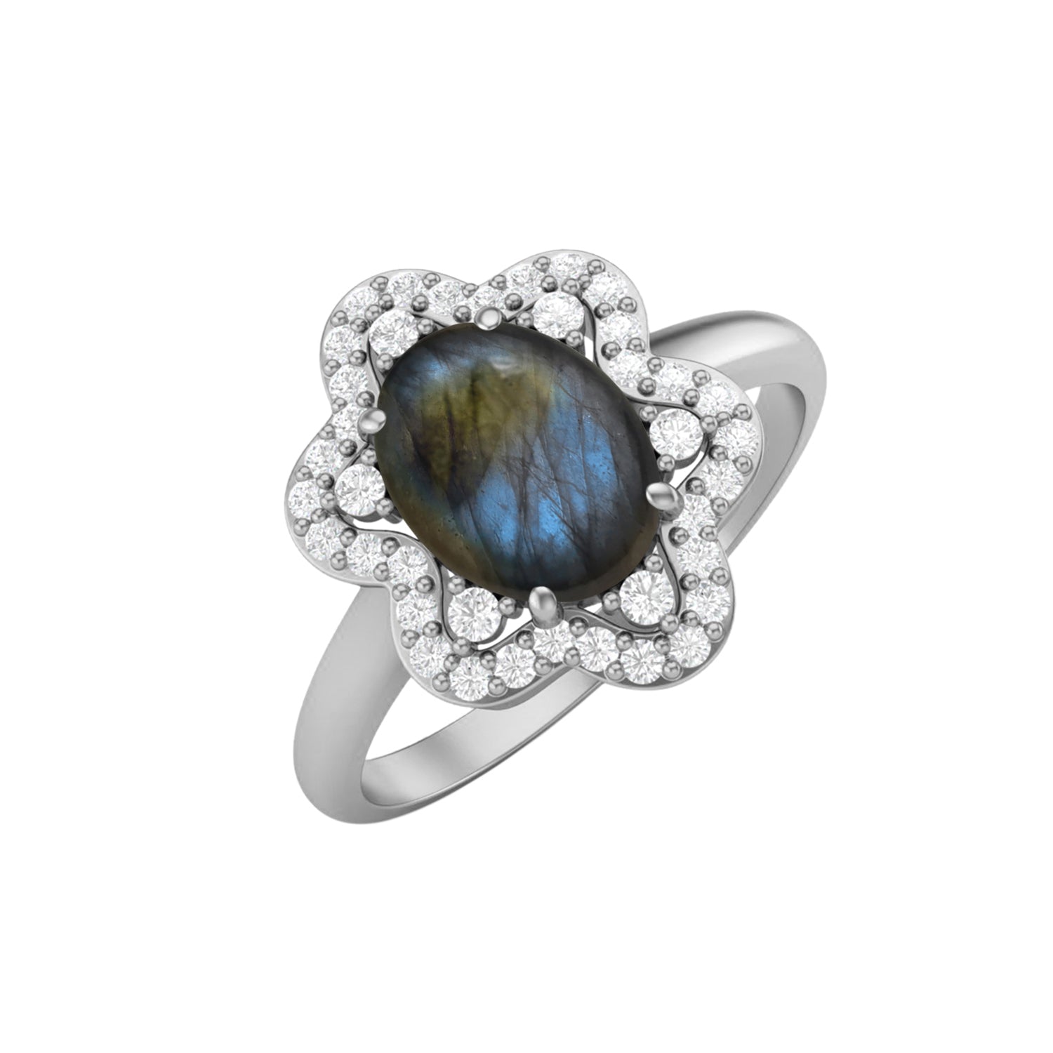 Labradorite Halo Ring – Sterling Silver