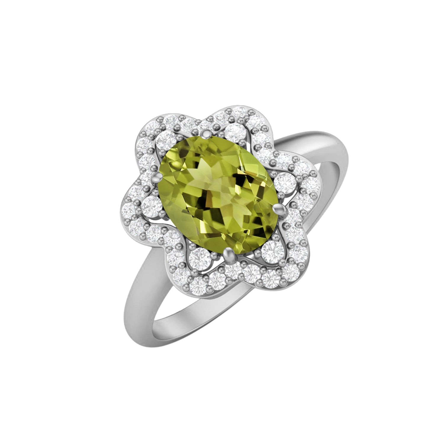 Peridot Halo Ring – Sterling Silver