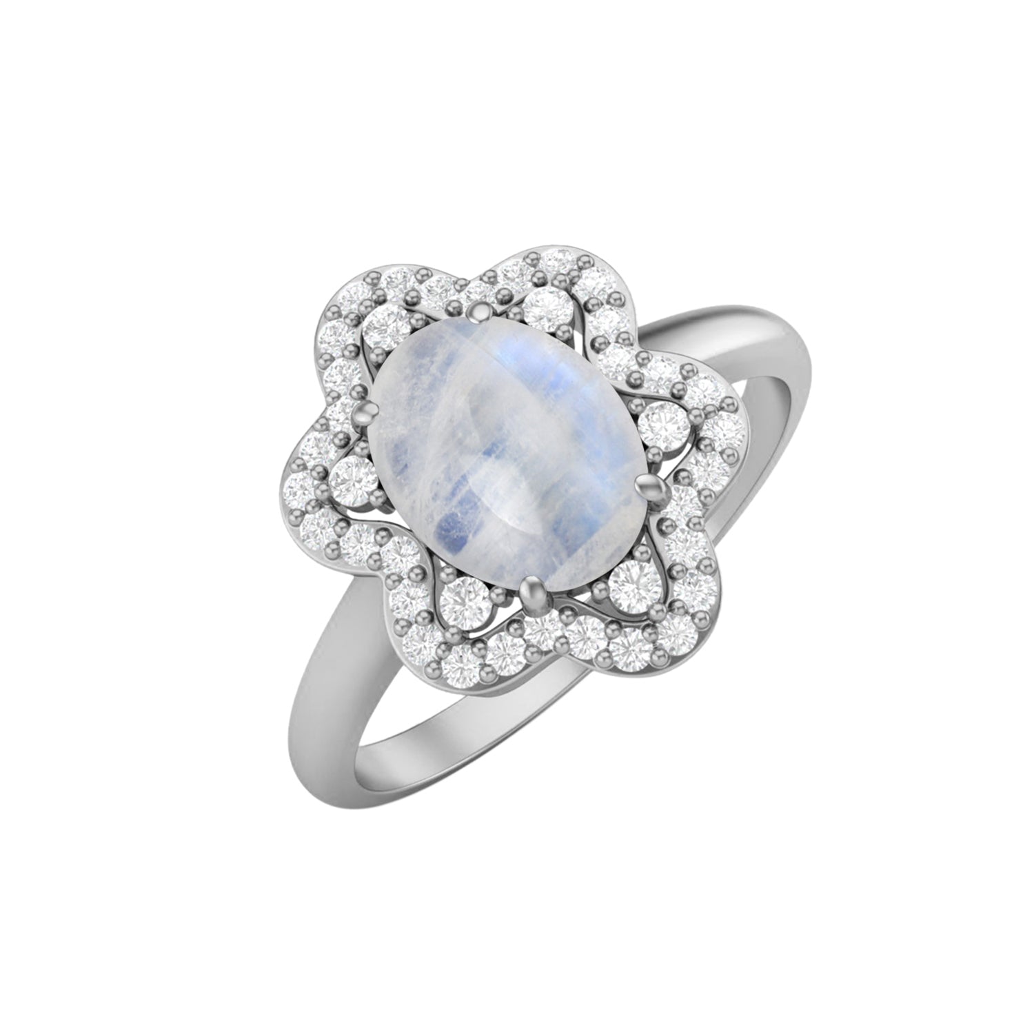 Moonstone Halo Ring – Sterling Silver