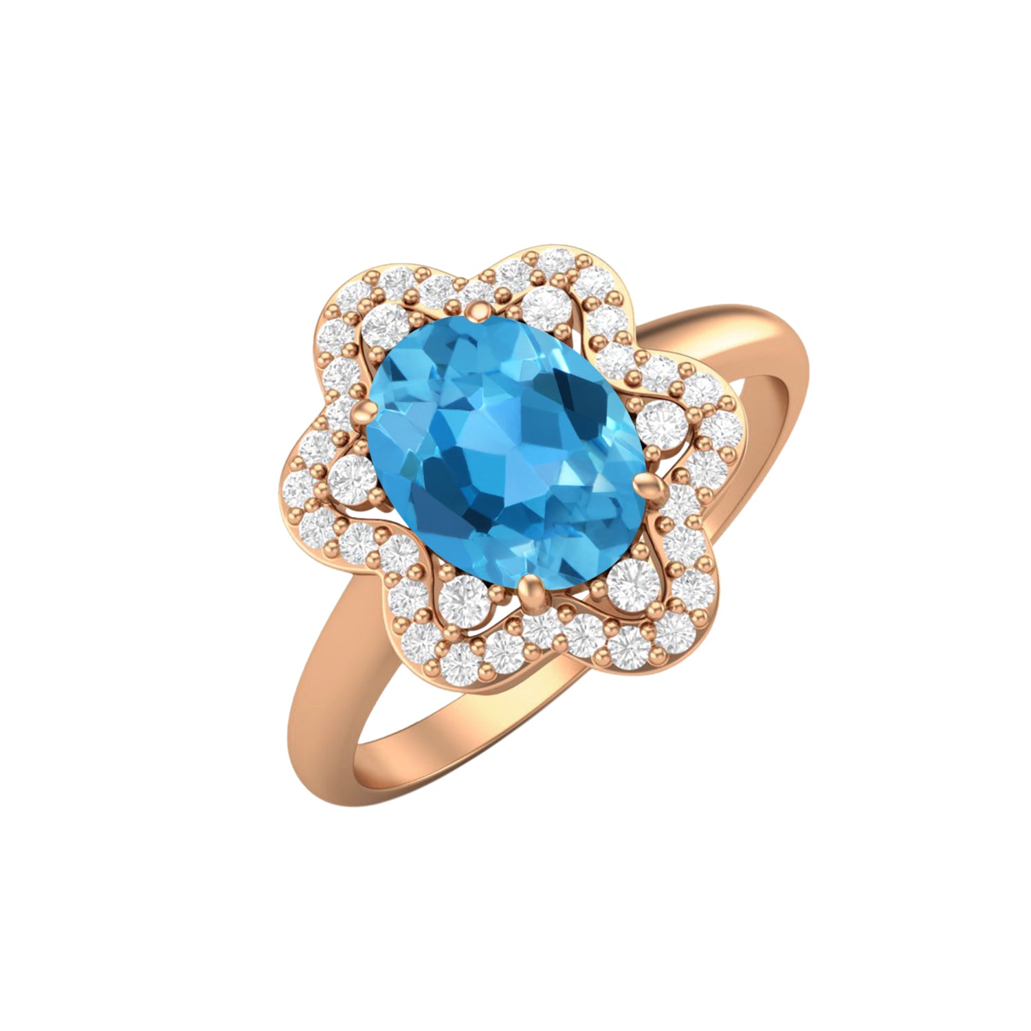 Swiss Blue Topaz Halo Ring – Sterling Silver