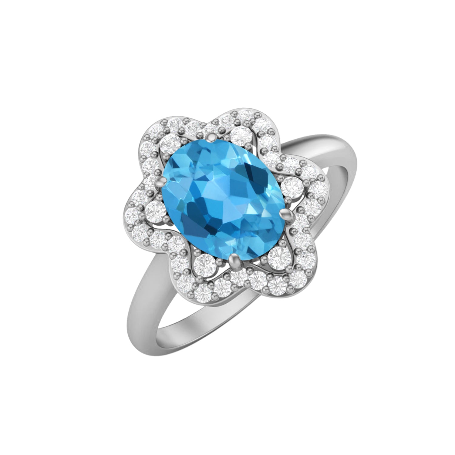 Swiss Blue Topaz Halo Ring – Sterling Silver
