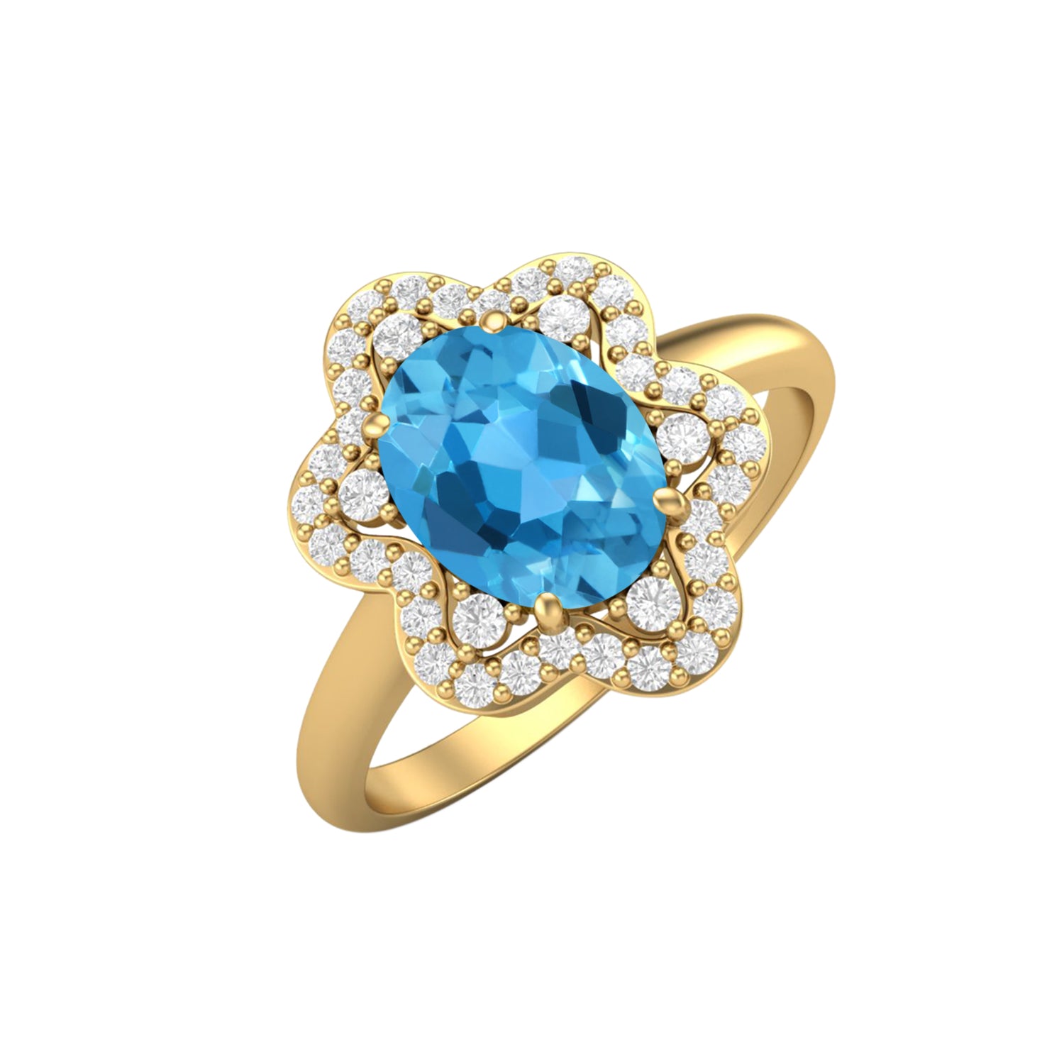 Swiss Blue Topaz Halo Ring – Sterling Silver