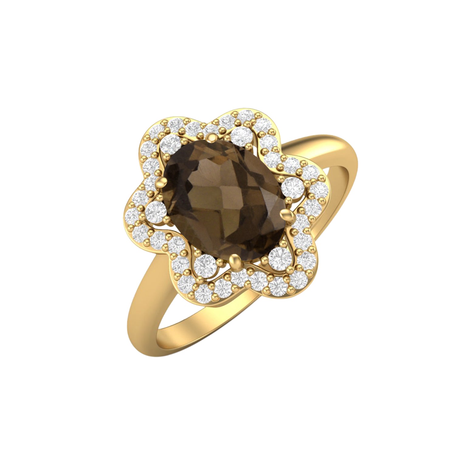 Anello nuziale in quarzo fumé naturale, anello con pietra preziosa marrone di forma ovale