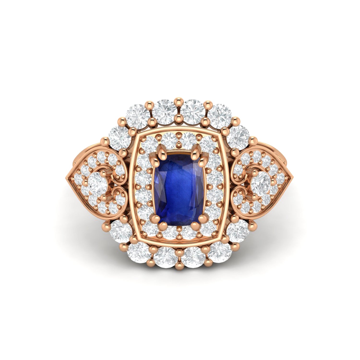Blue Sapphire Halo Statement Ring - Sterling Silver