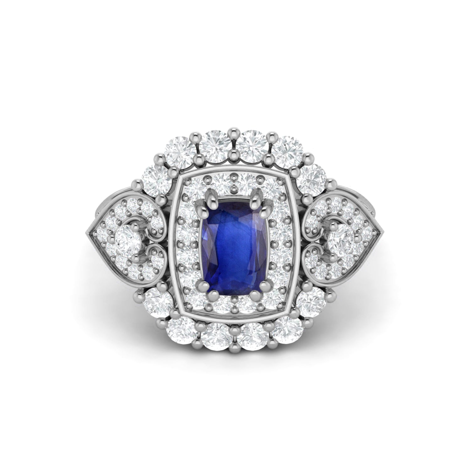 Blue Sapphire Halo Statement Ring - Sterling Silver