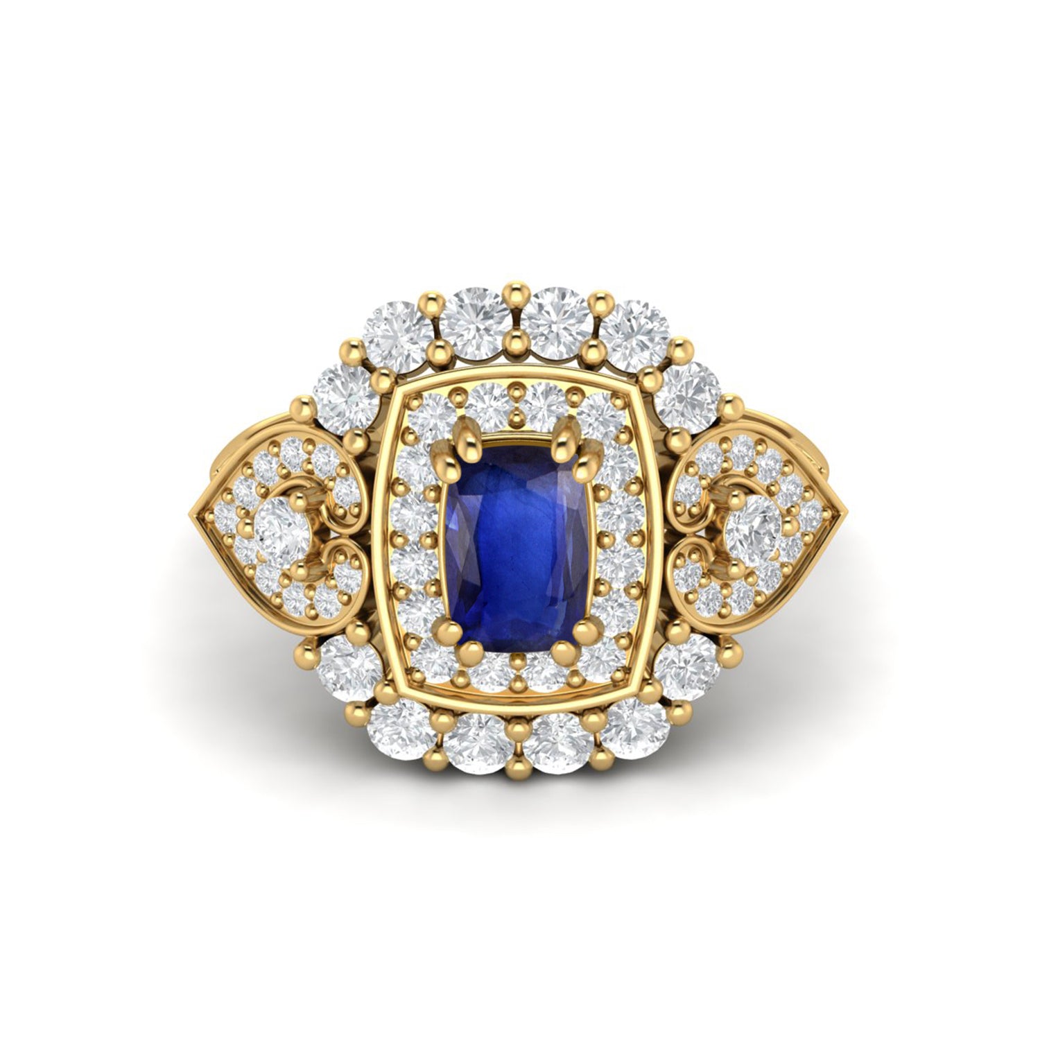Blue Sapphire Halo Statement Ring - Sterling Silver