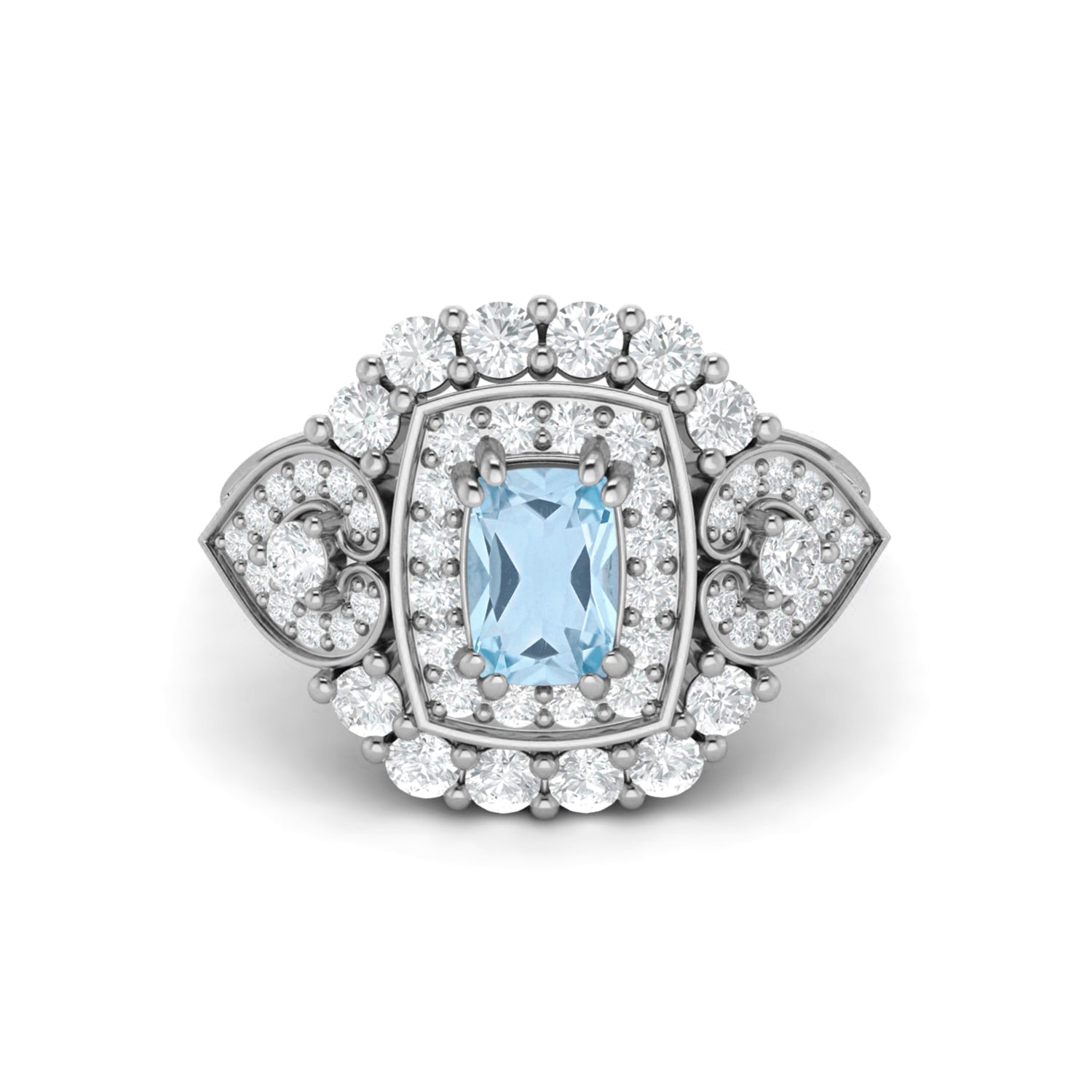 Blue Topaz Cushion Halo Statement Ring - Sterling Silver