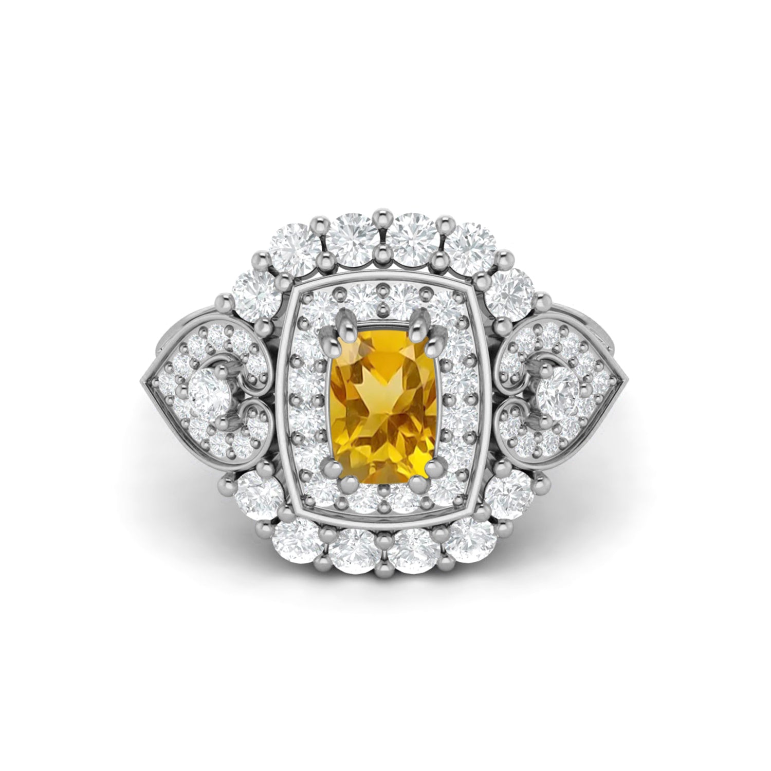 Citrine Cushion Cut Halo Ring - Sterling Silver