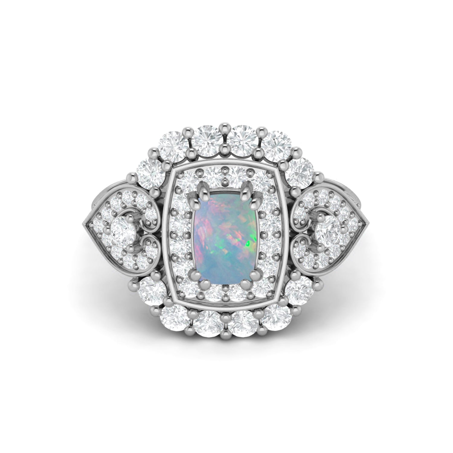 Opal Cushion Halo Statement Ring - Sterling Silver