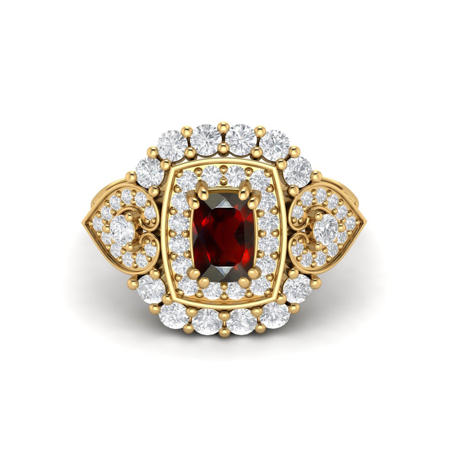 Garnet Heart Accent Design Halo Ring – Sterling Silver