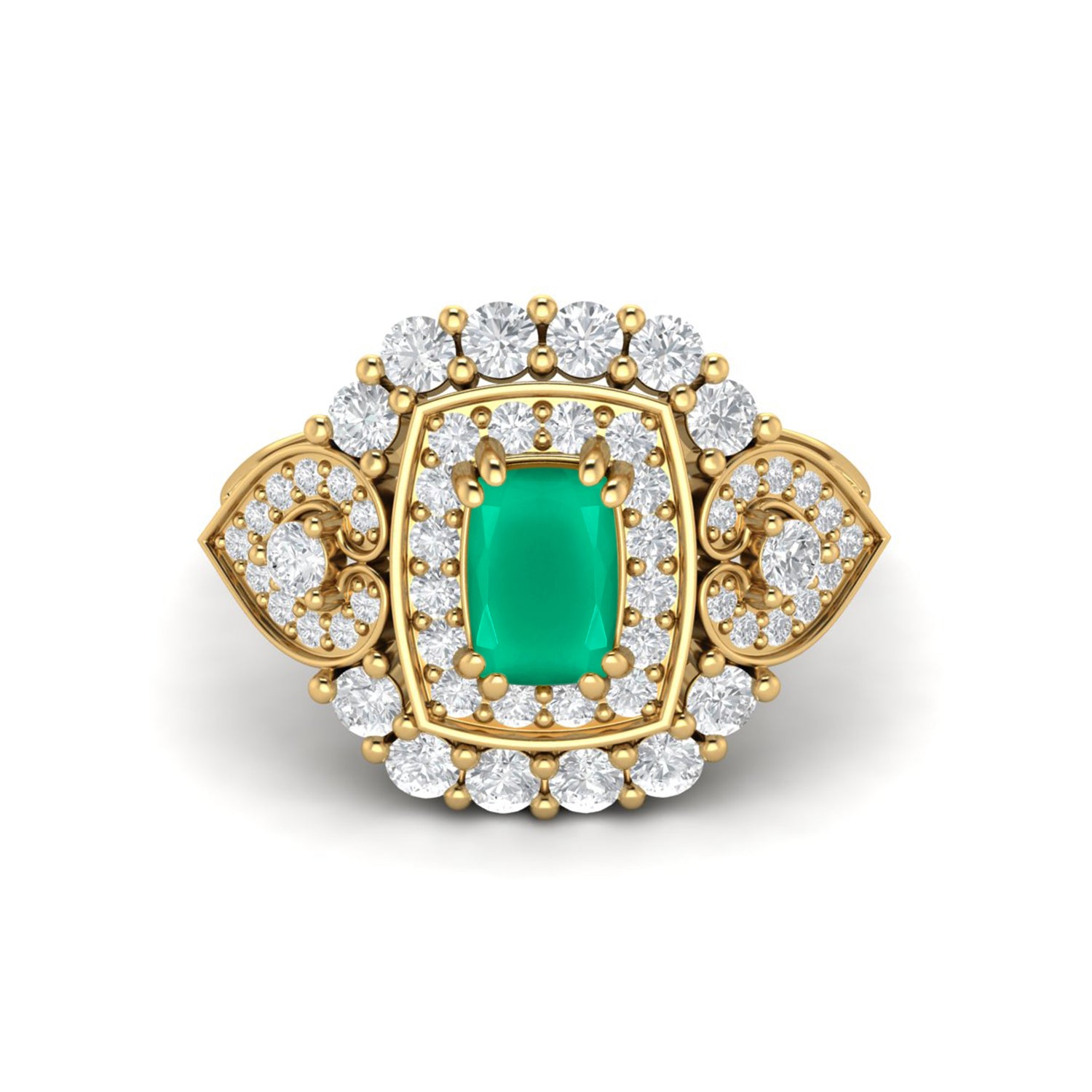 Green Onyx Cushion Halo Statement Ring - Sterling Silver