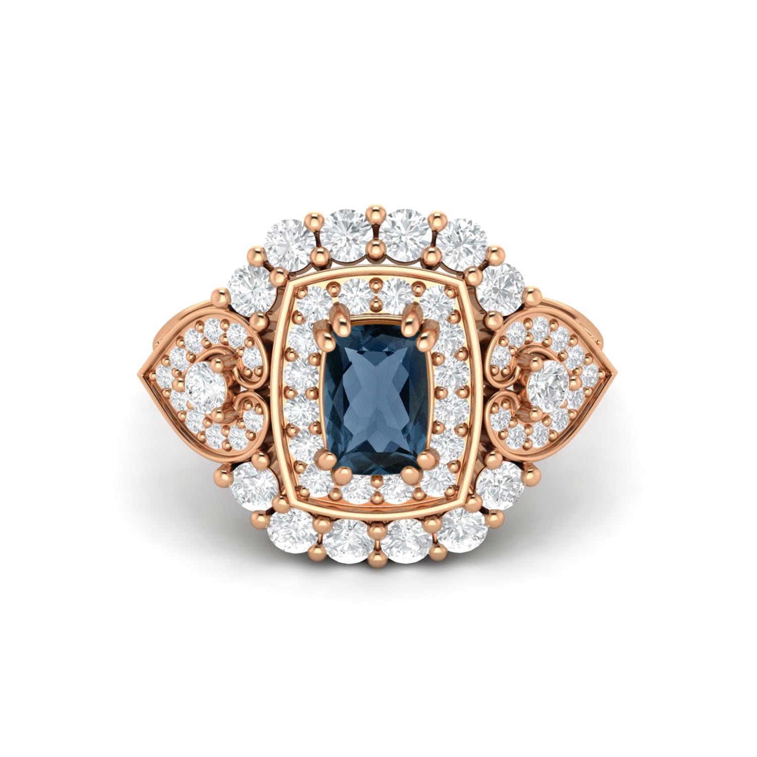 London Blue Topaz Vintage Halo Scroll Design Ring – Sterling Silver