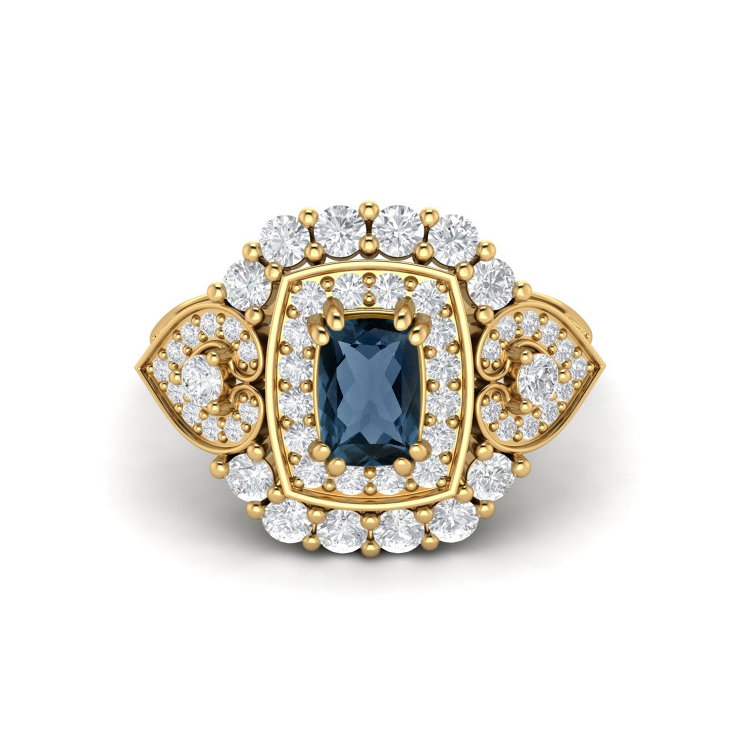London Blue Topaz Vintage Halo Scroll Design Ring – Sterling Silver