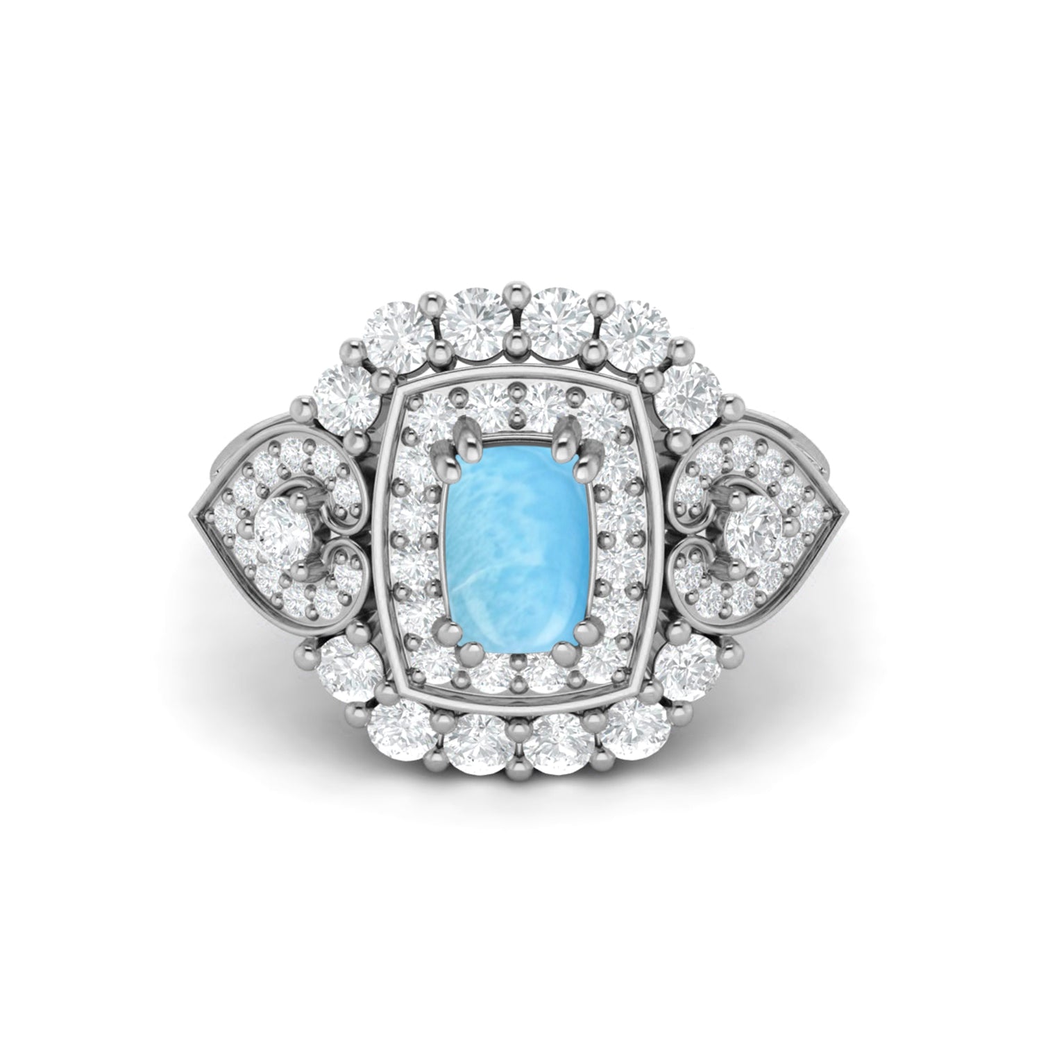 Larimar Cushion Halo Statement Ring - Sterling Silver