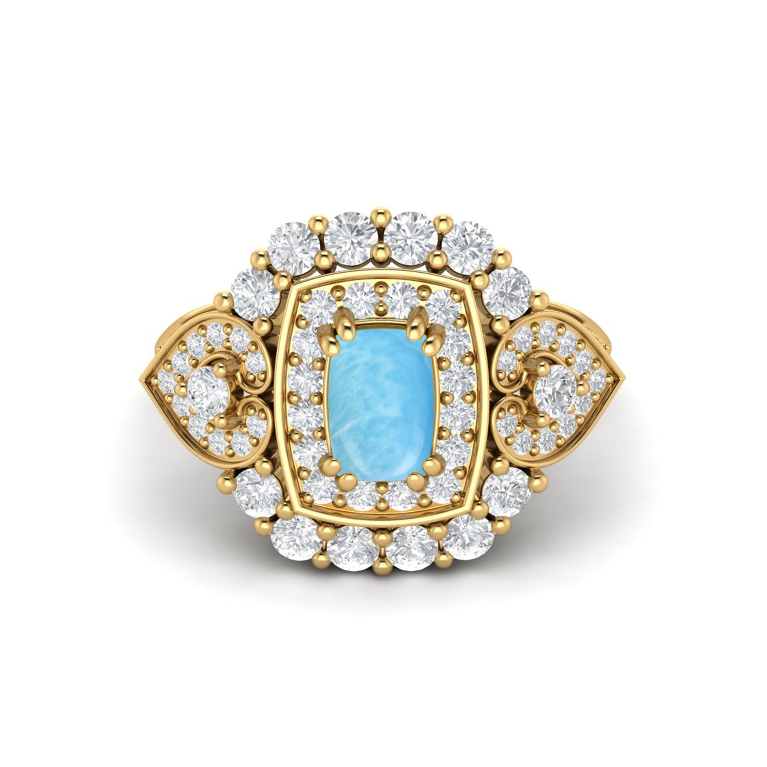 Larimar Cushion Halo Statement Ring - Sterling Silver