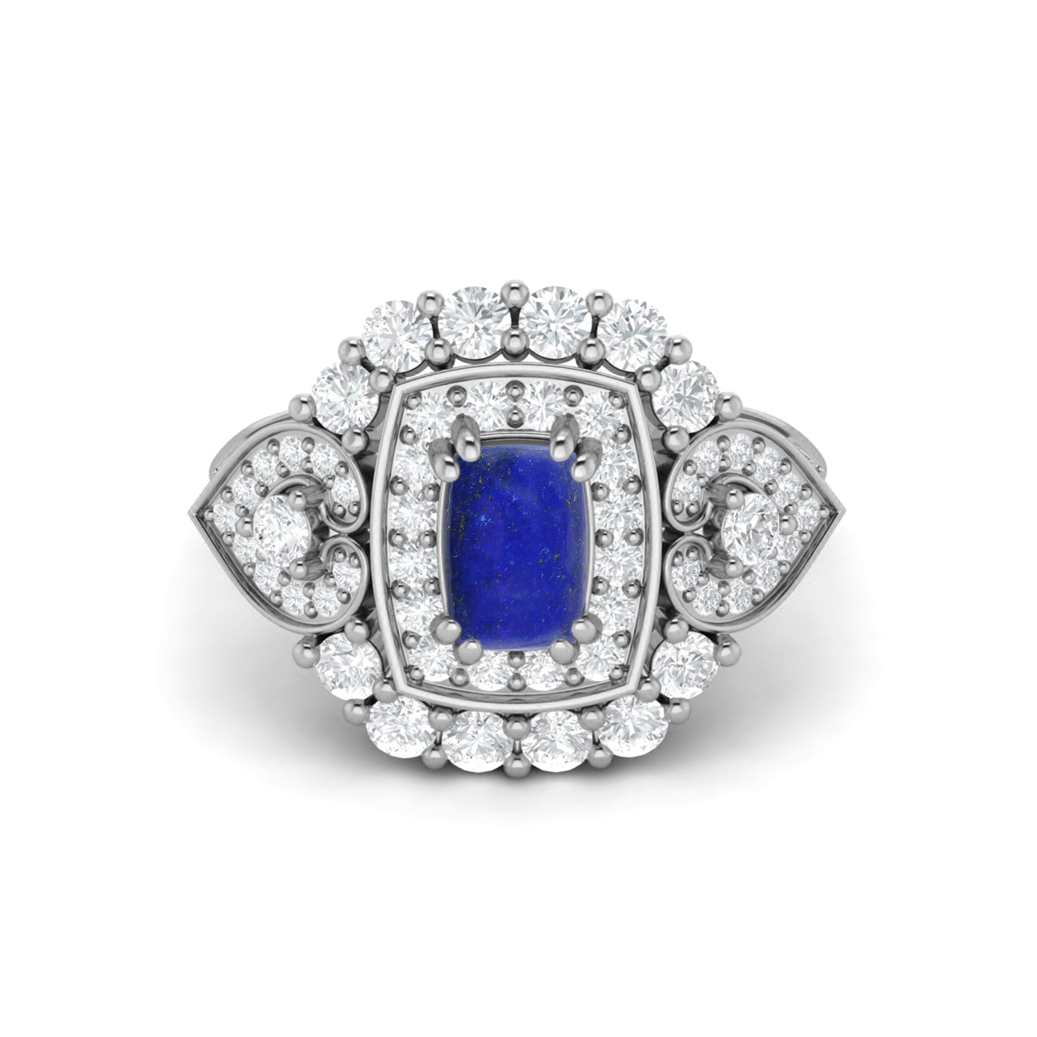 Lapis Lazuli Cushion Halo Statement Ring - Sterling Silver
