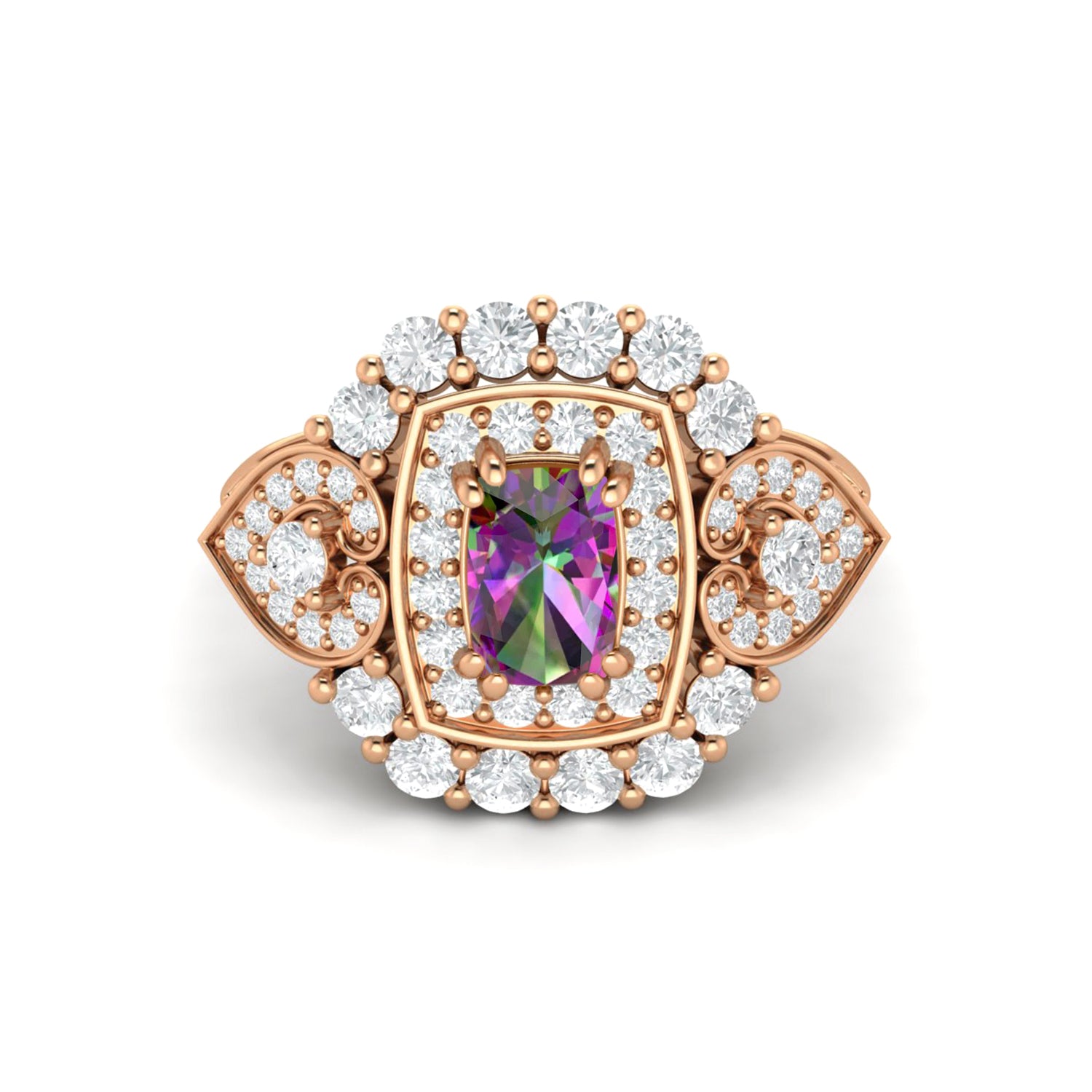 Anello nuziale in argento sterling 925 con topazio mistico e pietra colorata Art Déco