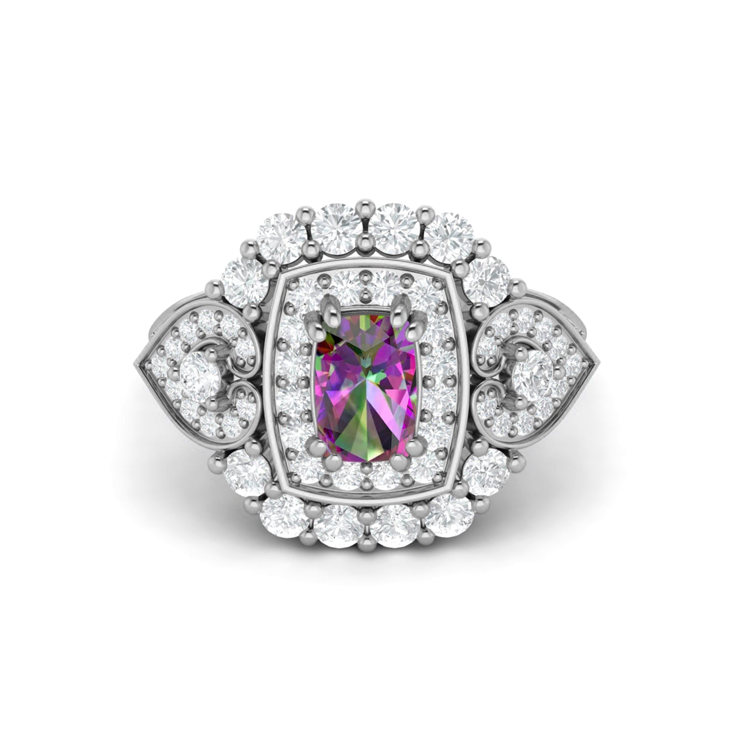 Mystic Topaz Cushion Halo Statement Ring - Sterling Silver