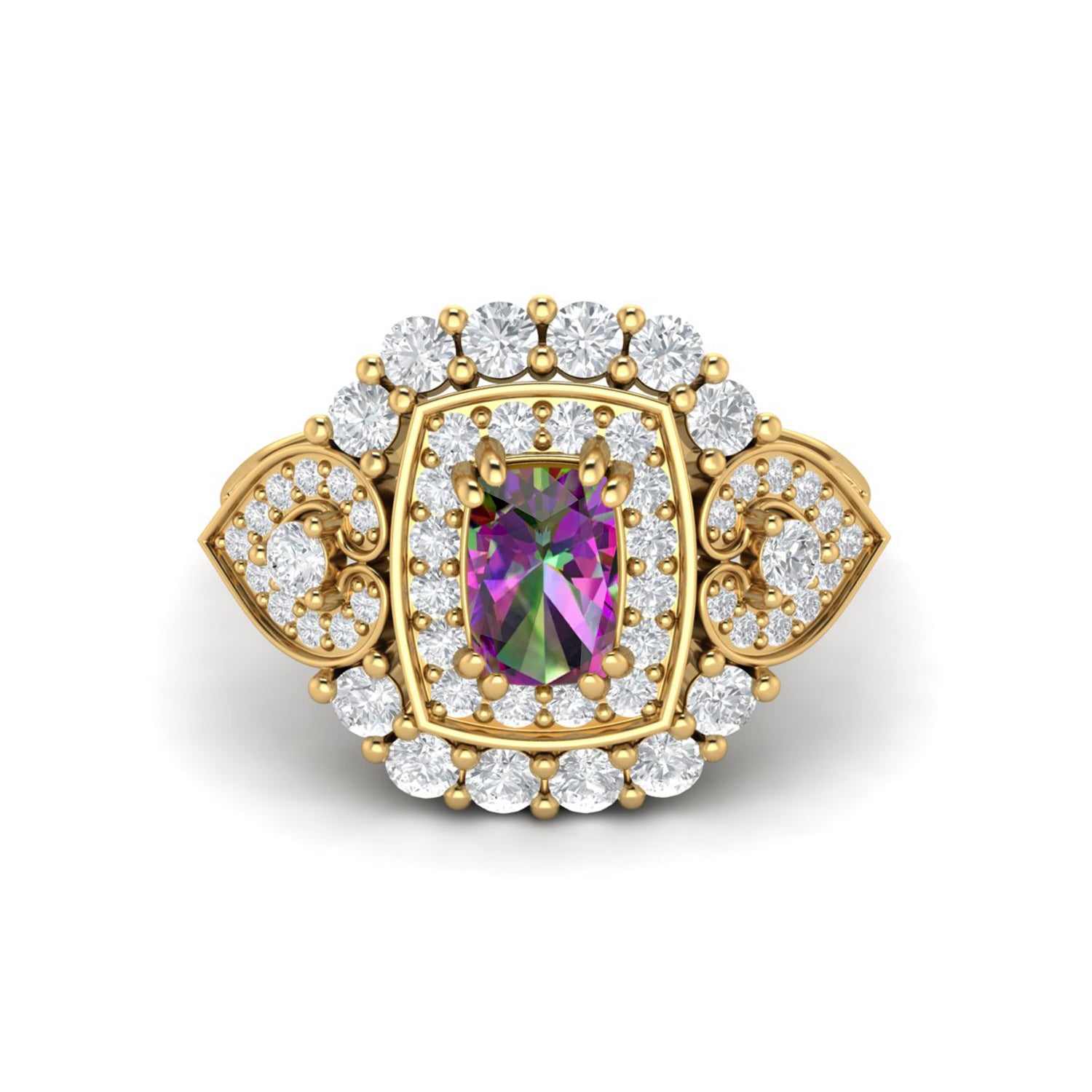 Anello nuziale in argento sterling 925 con topazio mistico e pietra colorata Art Déco