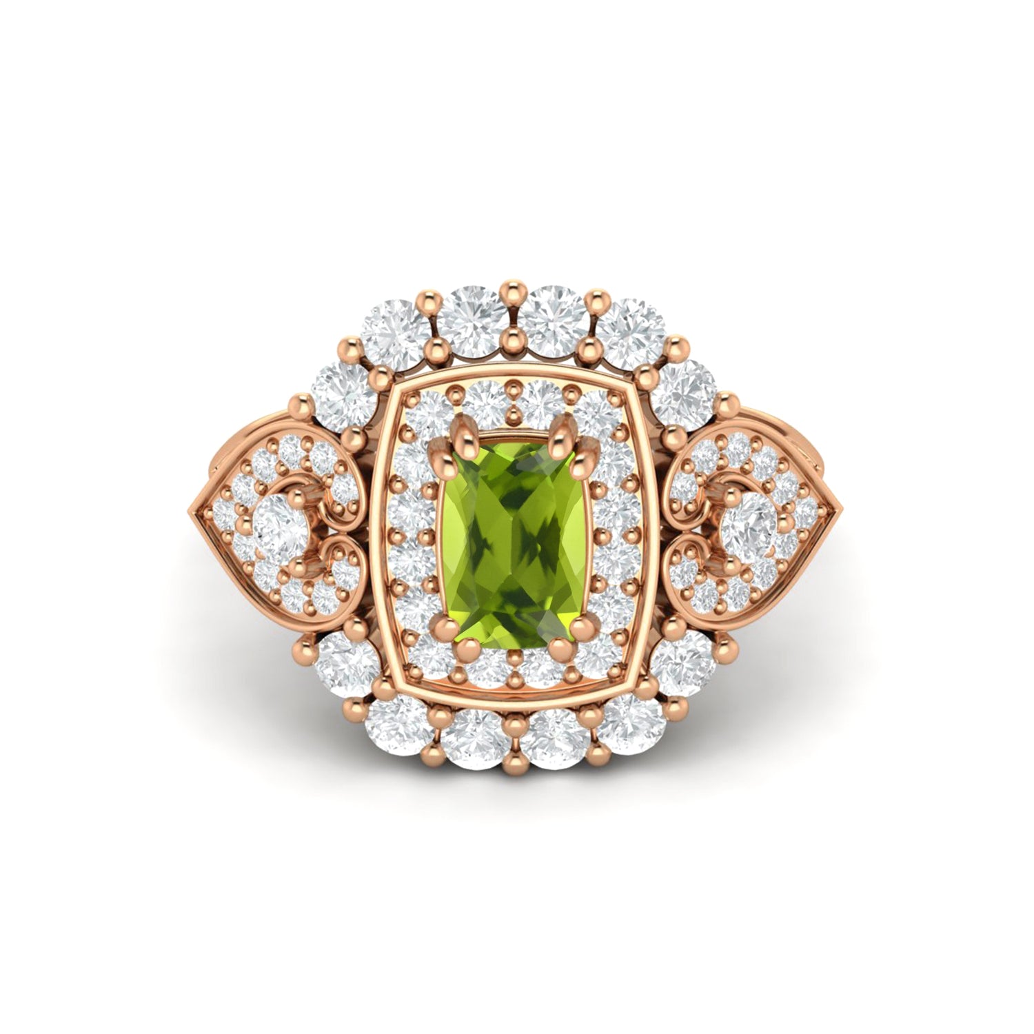 Peridot Cushion Halo Statement Ring - Sterling Silver