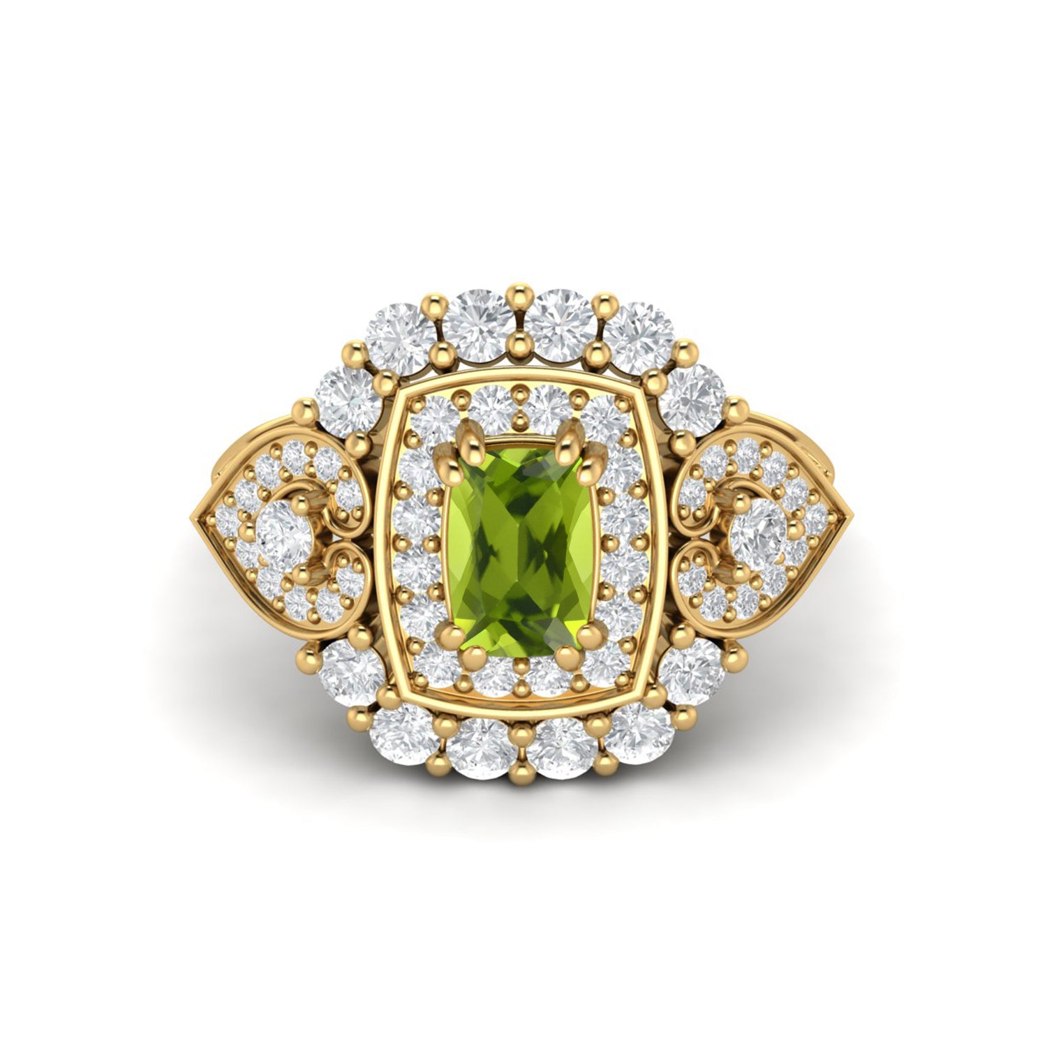 Peridot Cushion Halo Statement Ring - Sterling Silver