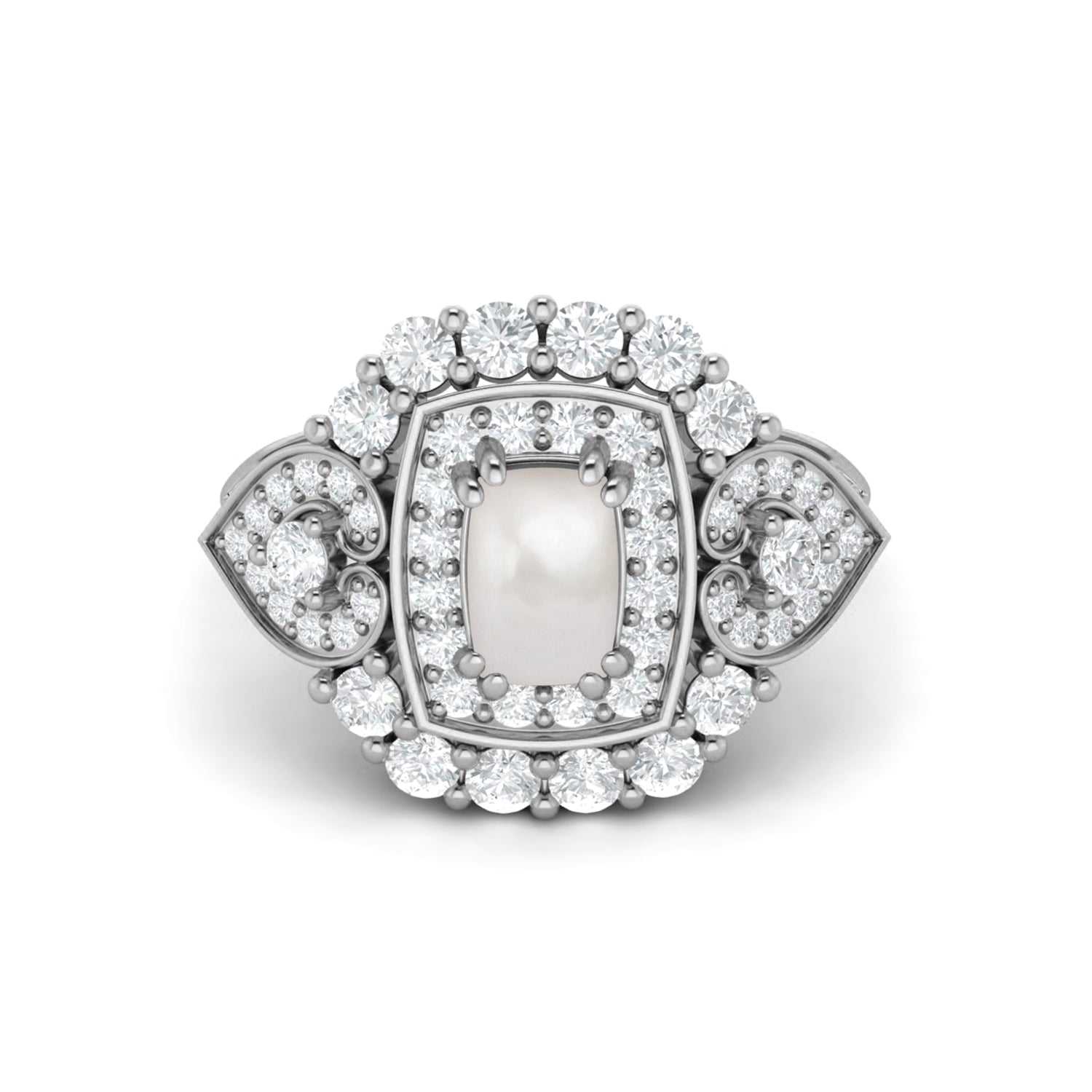Pearl Cushion Halo Statement Ring - Sterling Silver