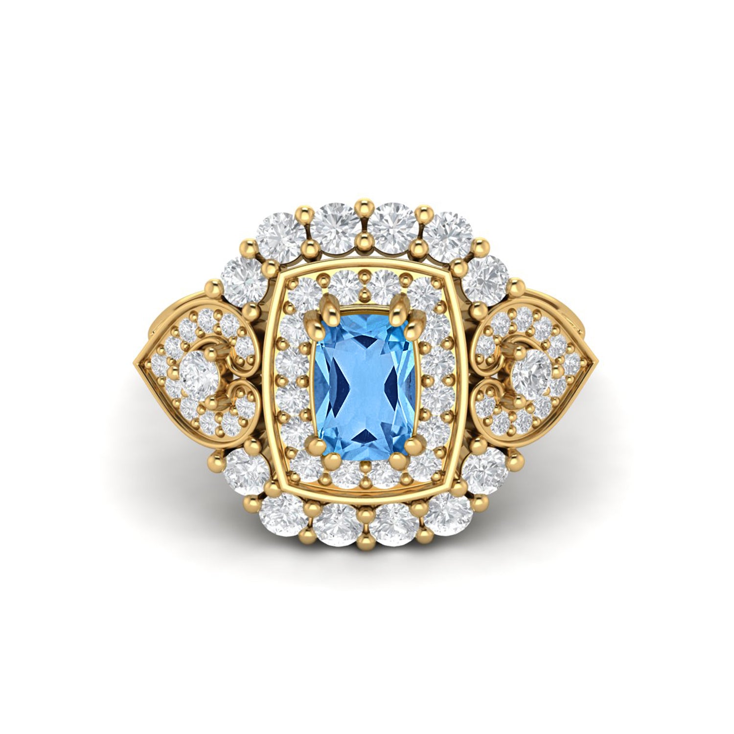 Swiss Blue Topaz Cushion Halo Statement Ring - Sterling Silver