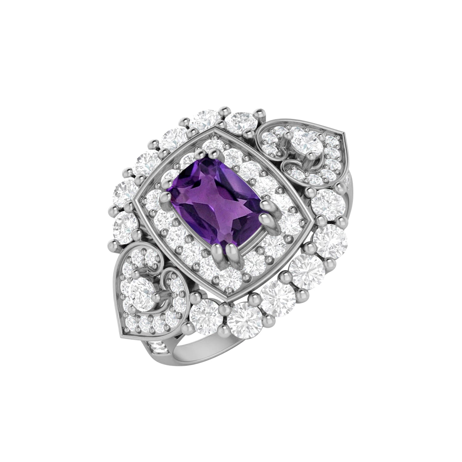 Anello con motivo a spirale Halo vintage in ametista – Argento Sterling