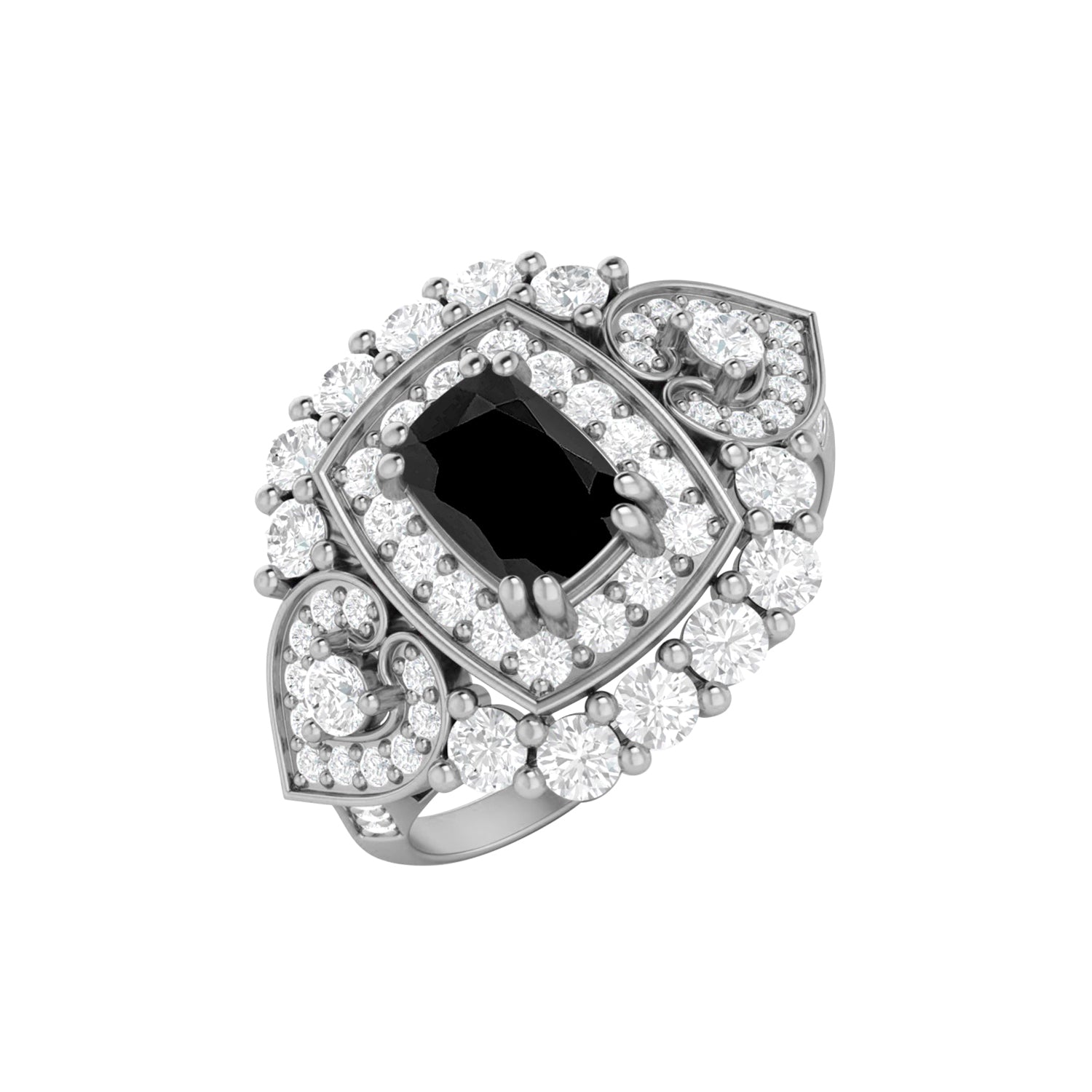 Anello nuziale ovale in spinello nero vintage, anello con alone in argento 925