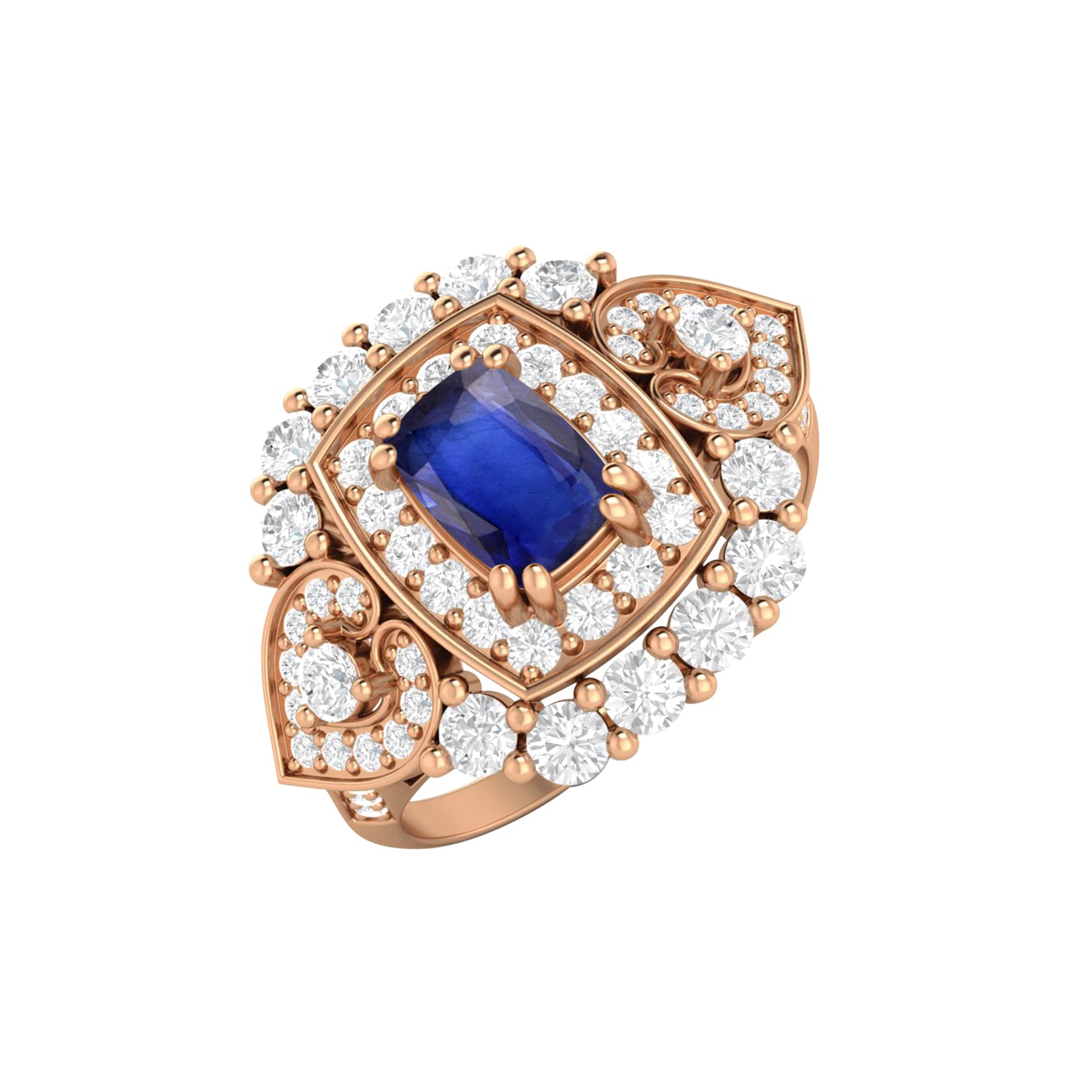 Blue Sapphire Halo Statement Ring - Sterling Silver