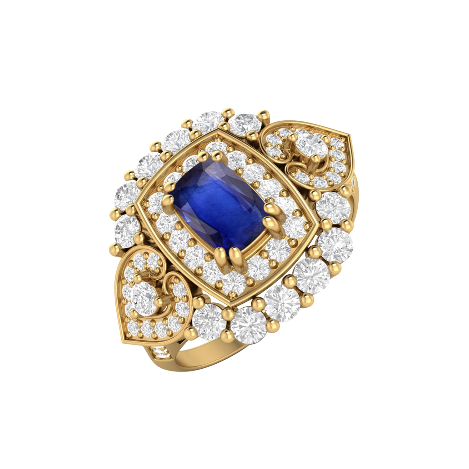 Blue Sapphire Halo Statement Ring - Sterling Silver