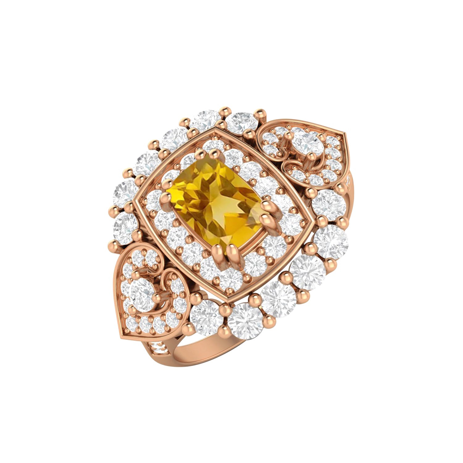 Citrine Cushion Cut Halo Ring - Sterling Silver