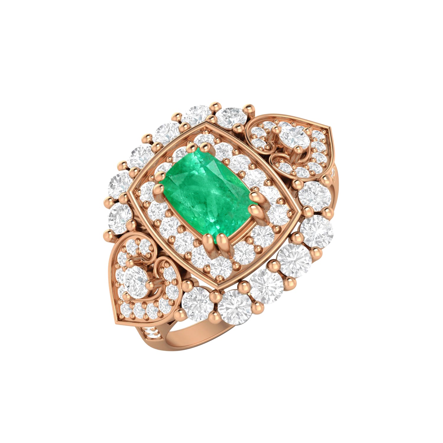Emerald Cushion Cut Halo Ring - Sterling Silver