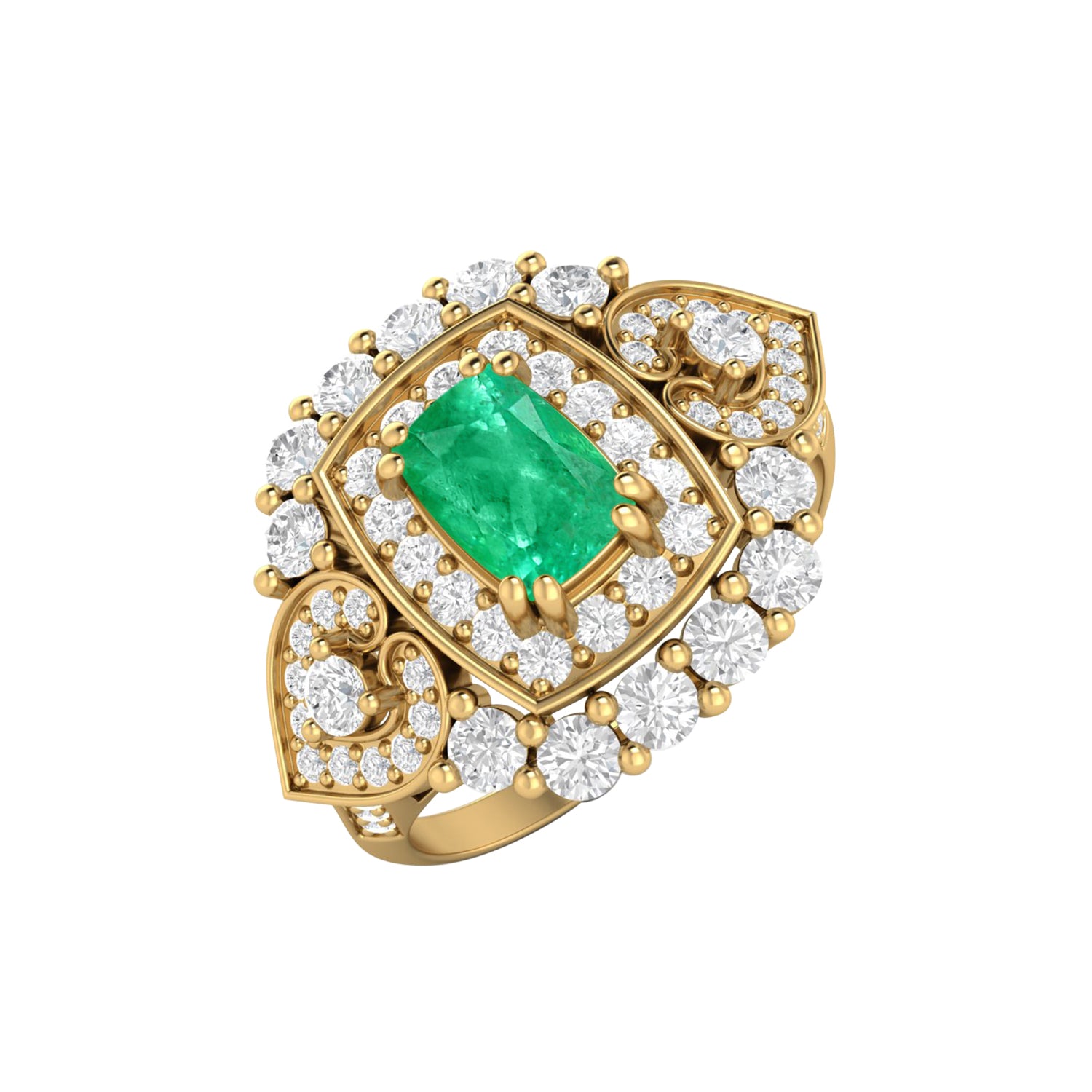 Emerald Cushion Cut Halo Ring - Sterling Silver